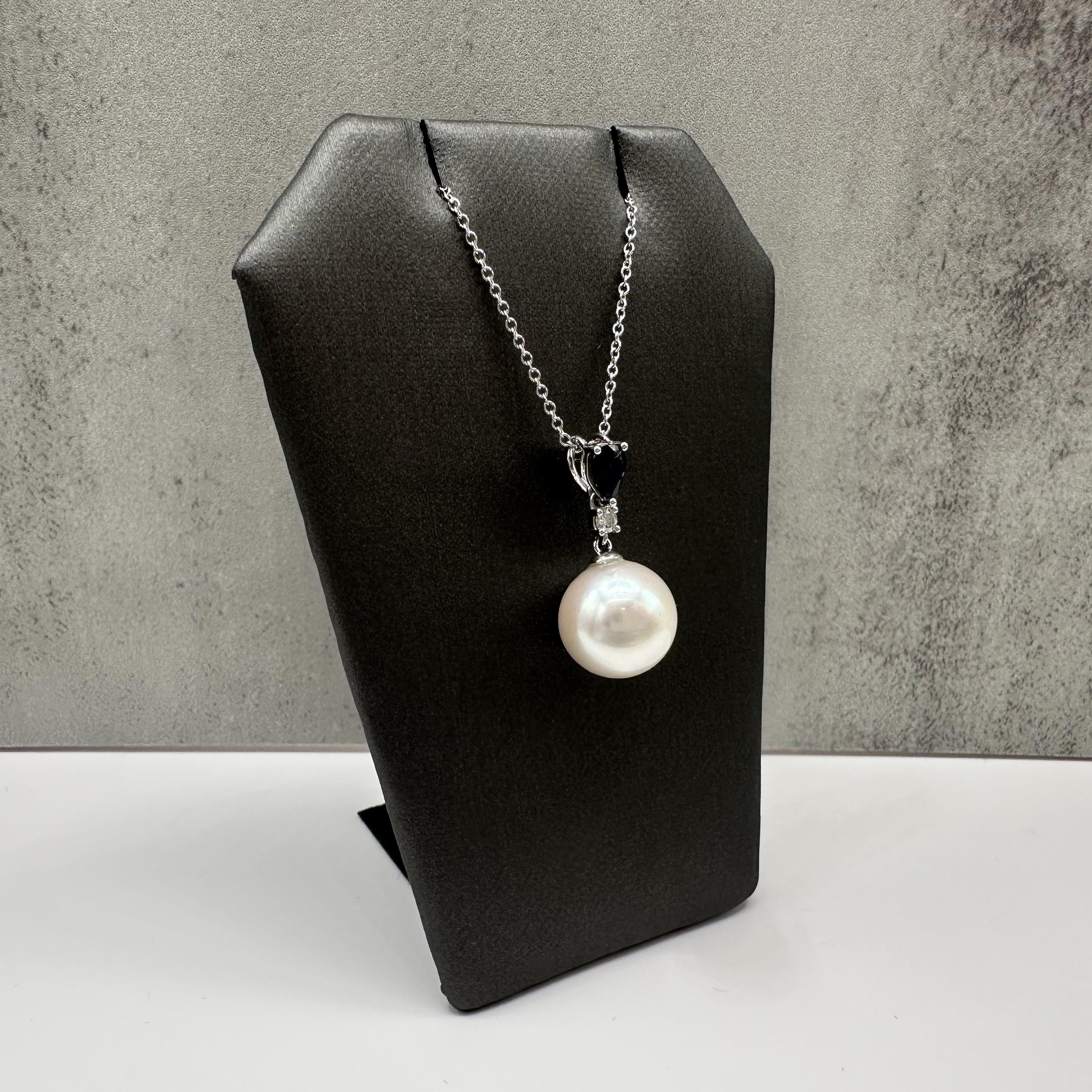 Designer Effy Pearl Sapphire Diamond Necklace 14kt White Gold NWT