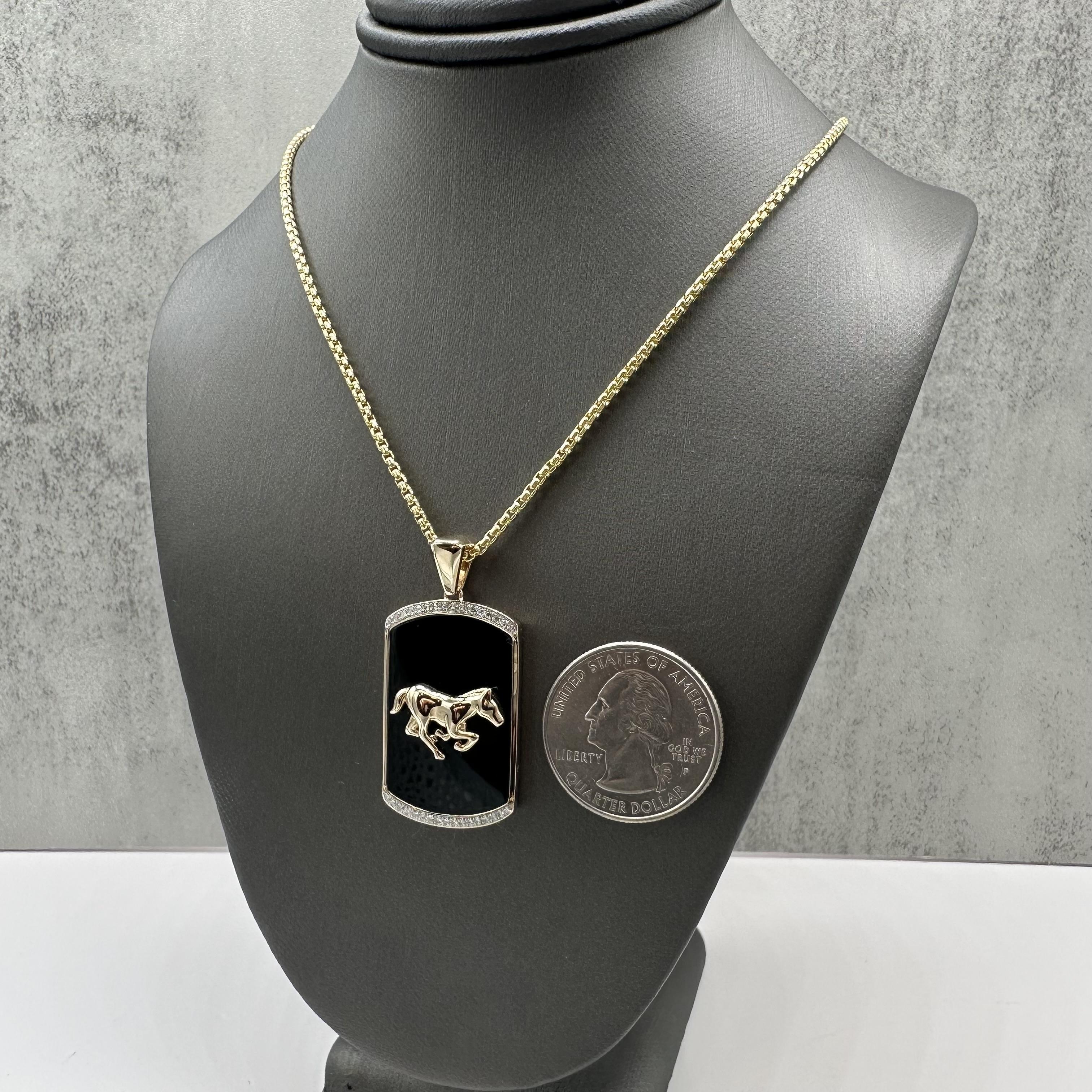 Designer Effy Mens Onyx Diamond Horse Pendant 14kt Gold 22in NWT