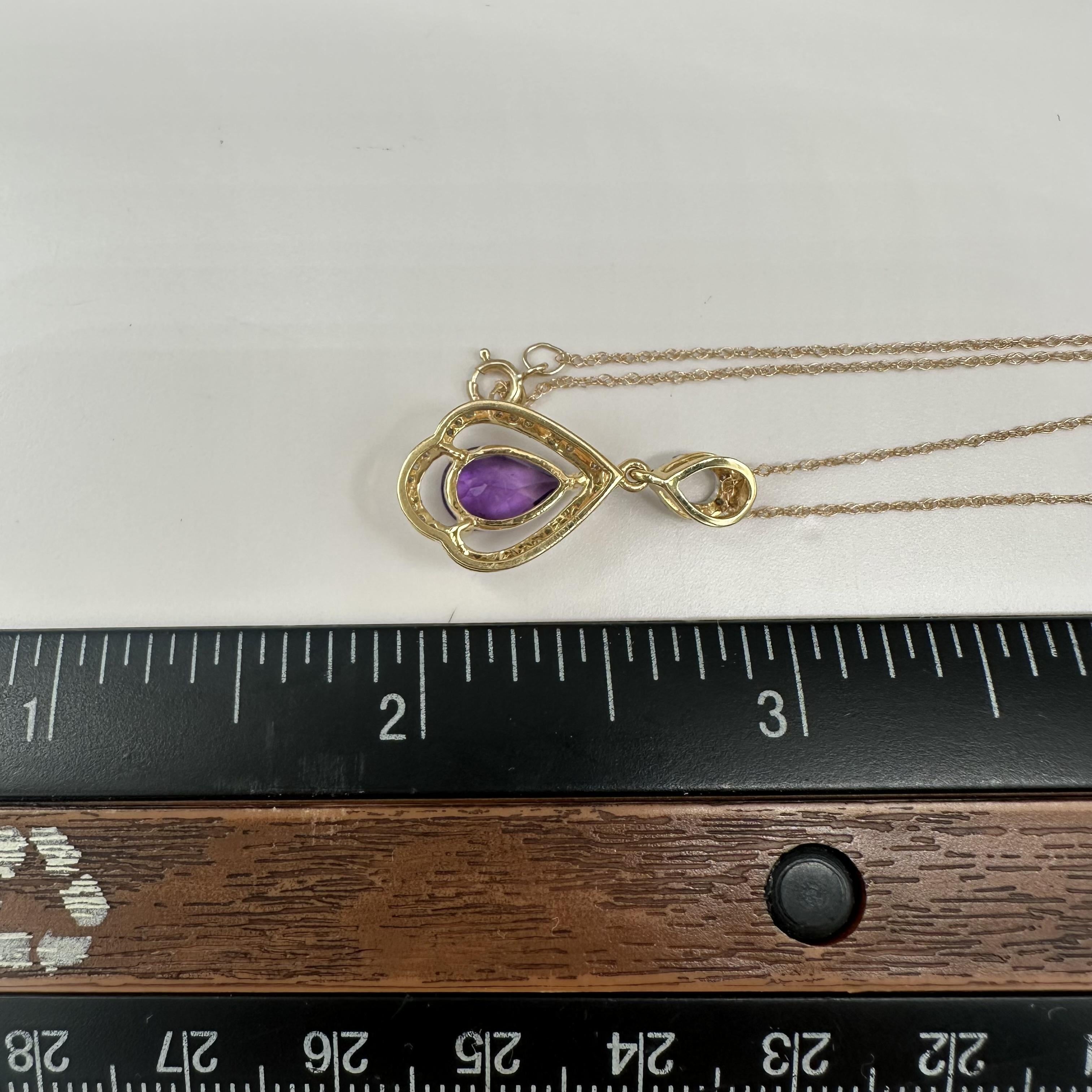 Amethyst Diamond Necklace in 10kt Yellow Gold Pear Cut 0.15ctw 18in New