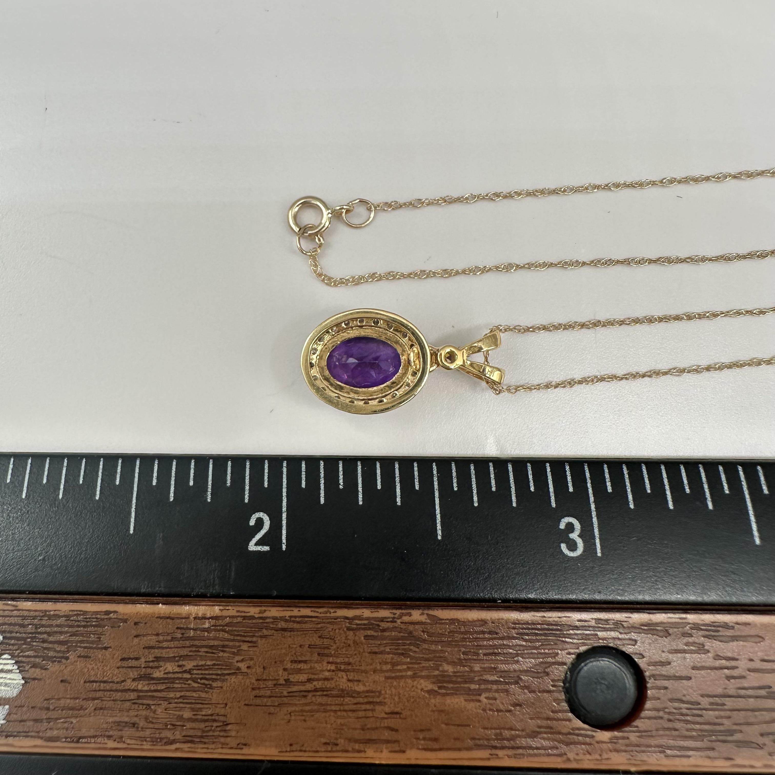 Amethyst Diamond Necklace 10kt Yellow Gold 0.17ctw 18in New