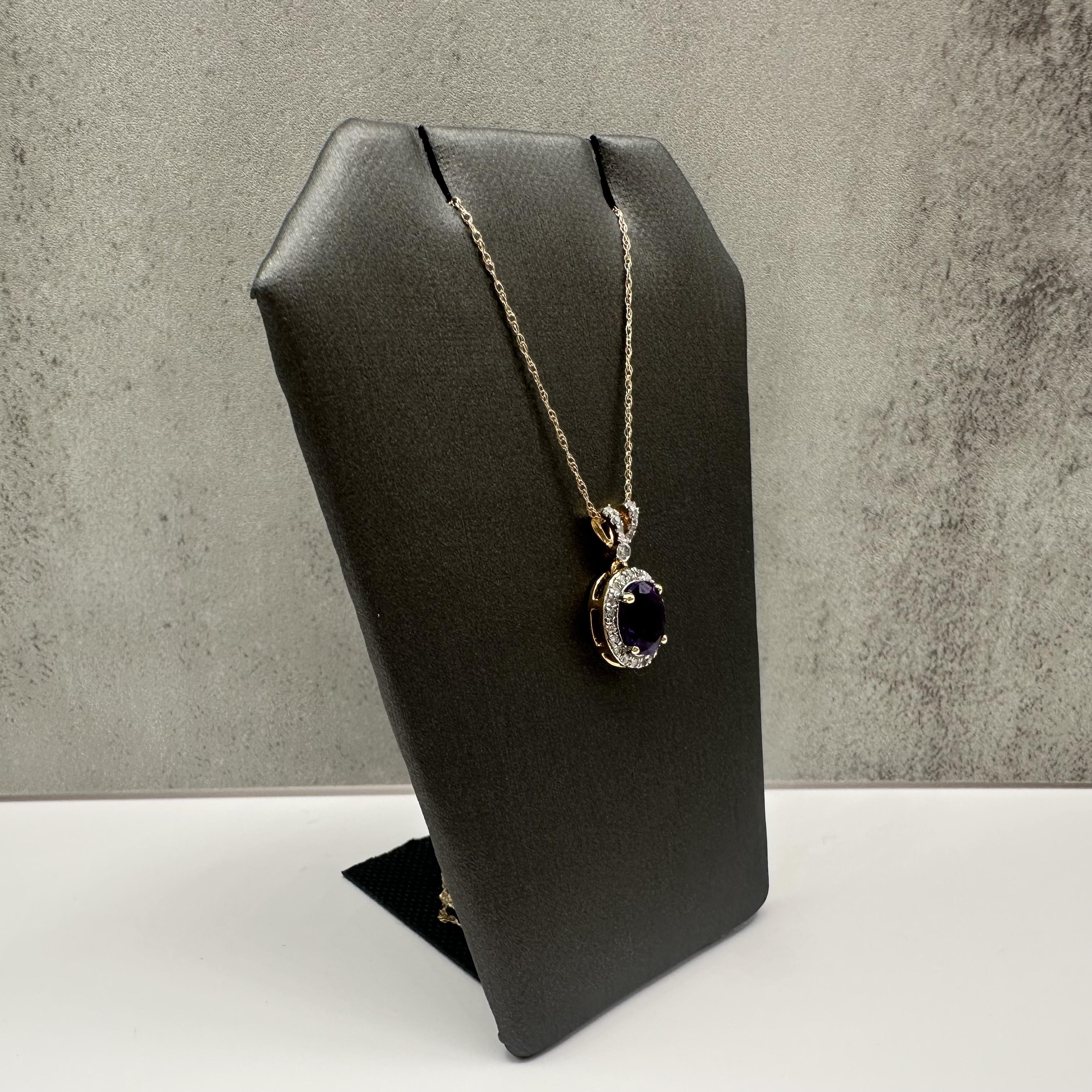 Amethyst Diamond Necklace 10kt Yellow Gold 0.17ctw 18in New