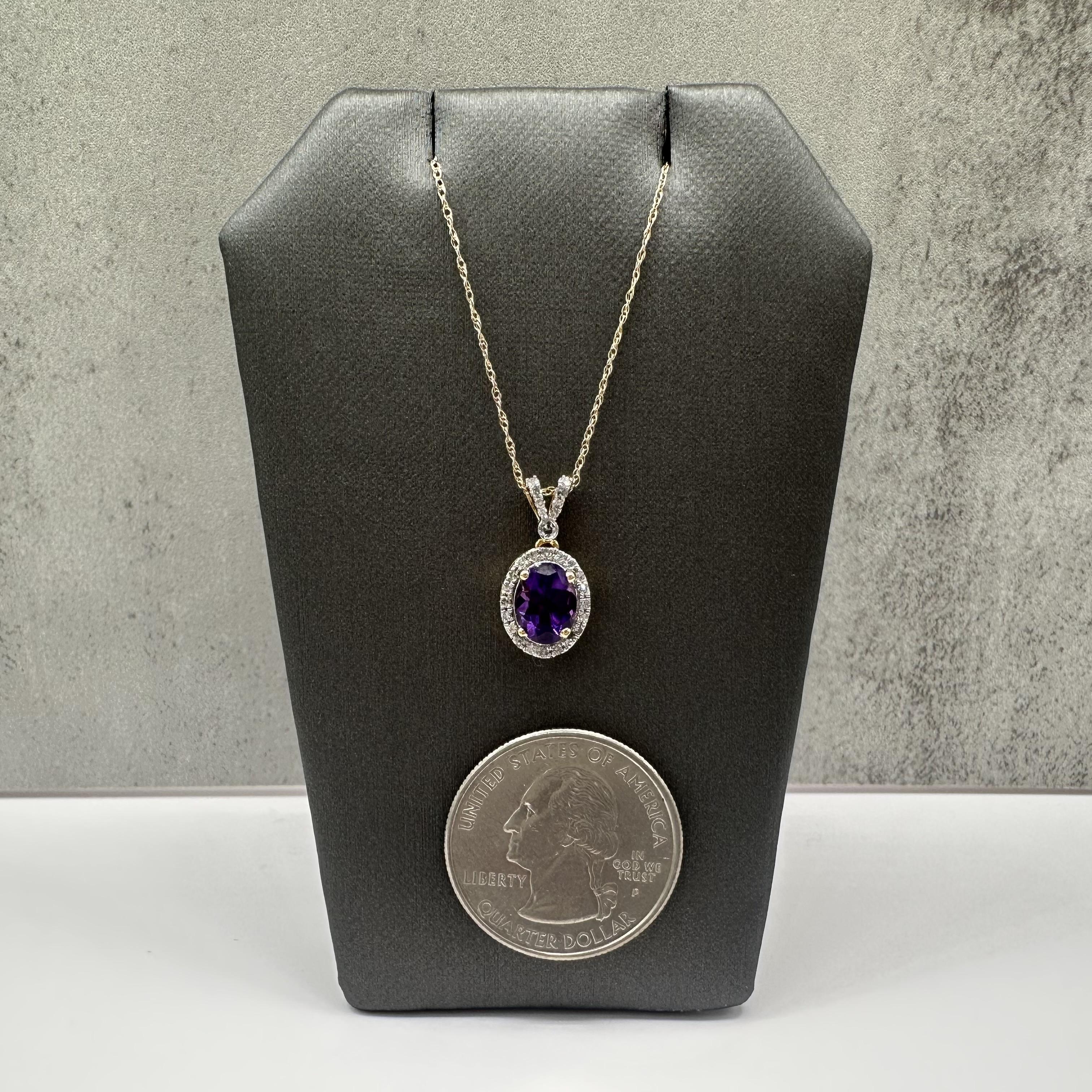 Amethyst Diamond Necklace 10kt Yellow Gold 0.17ctw 18in New