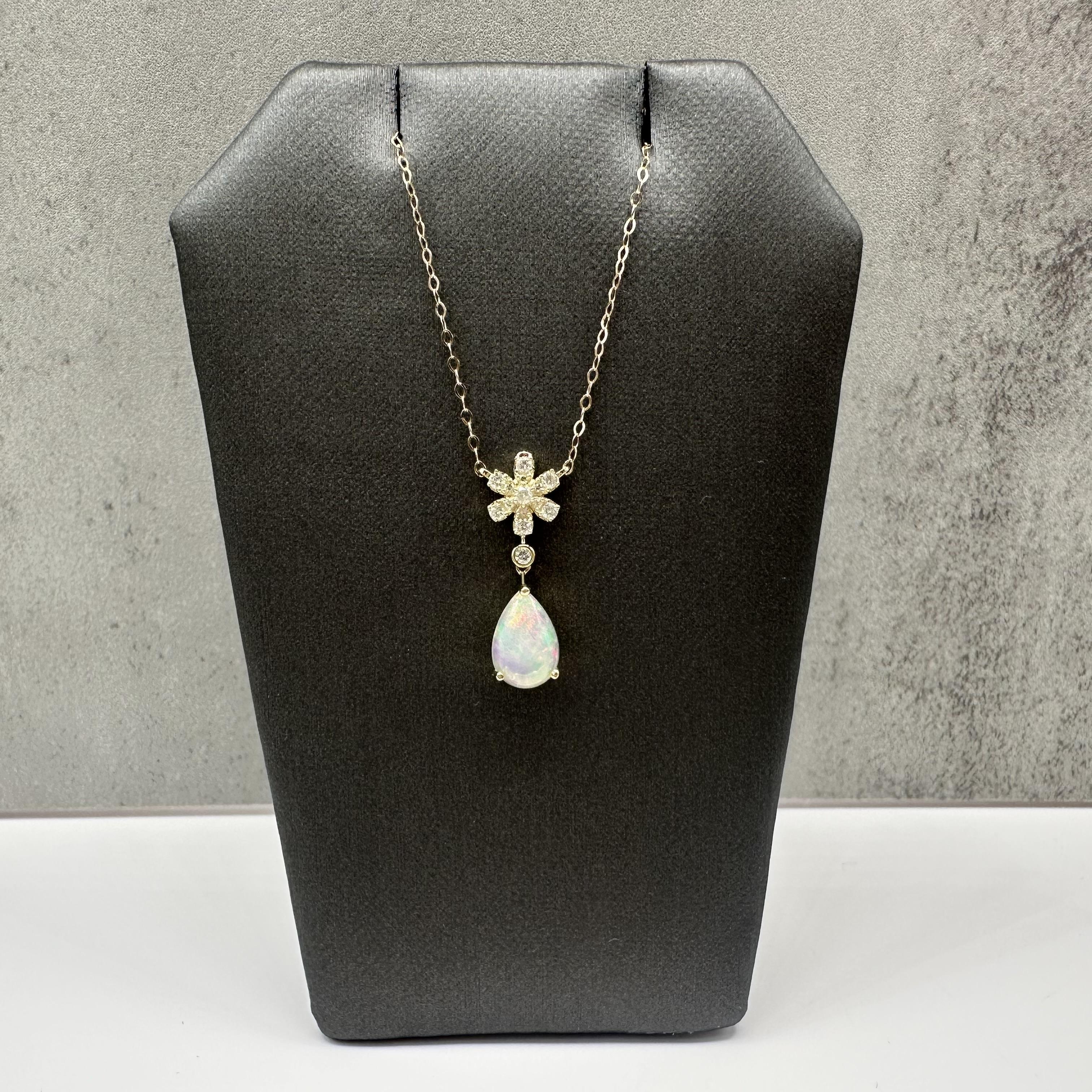 Opal Diamond Necklace 10kt Yellow Gold 0.94ctw Pear Cut 18in New
