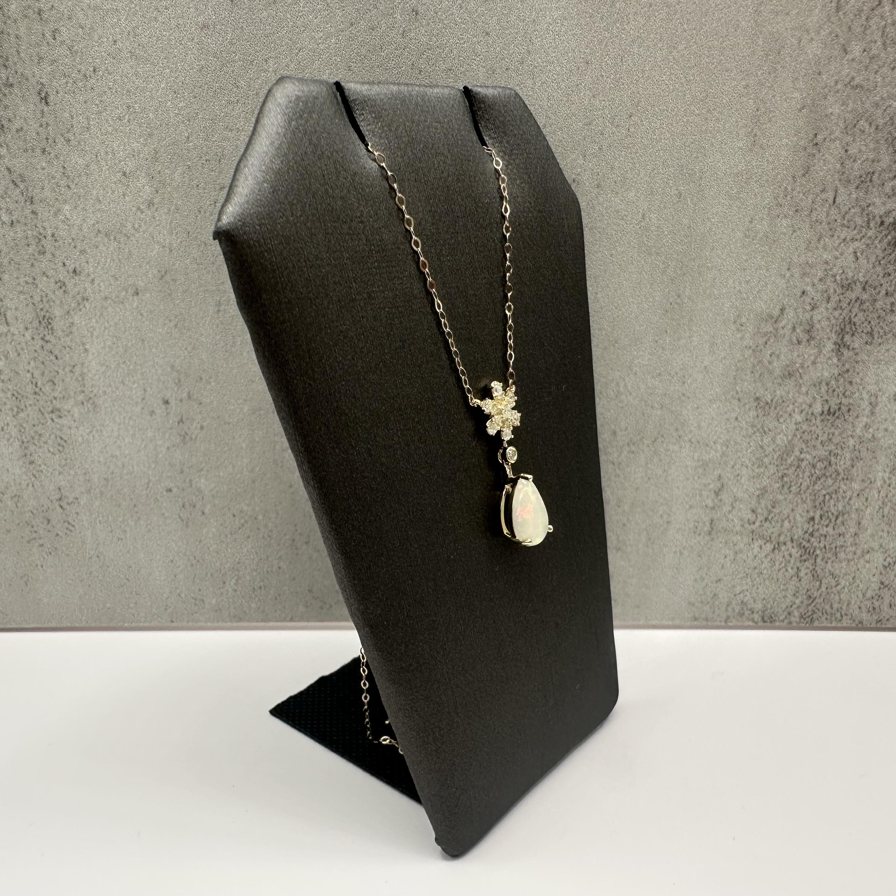 Opal Diamond Necklace 10kt Yellow Gold 0.94ctw Pear Cut 18in New