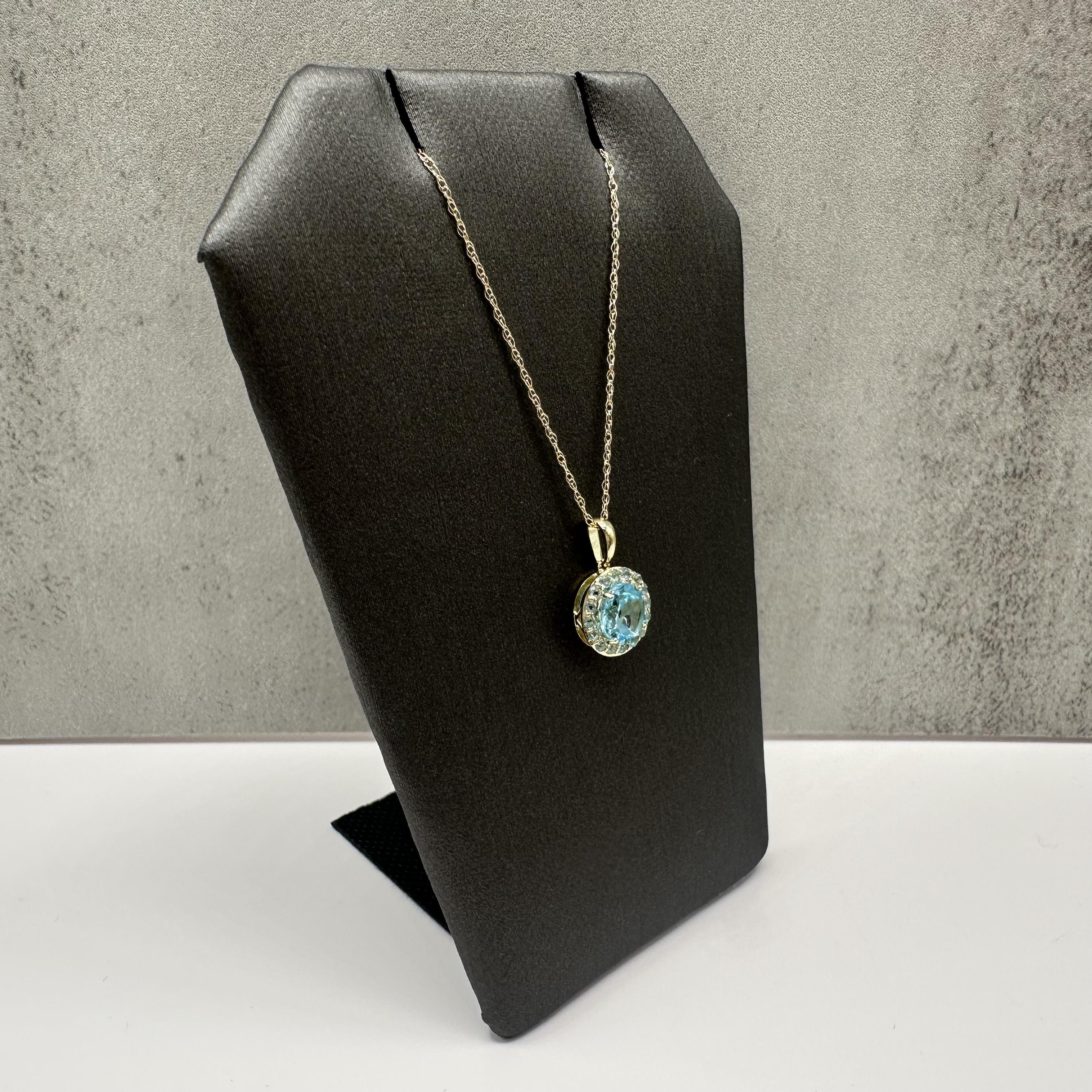 Blue Topaz Halo Pendant Necklace 10kt Yellow Gold 1.25ctw 18in New