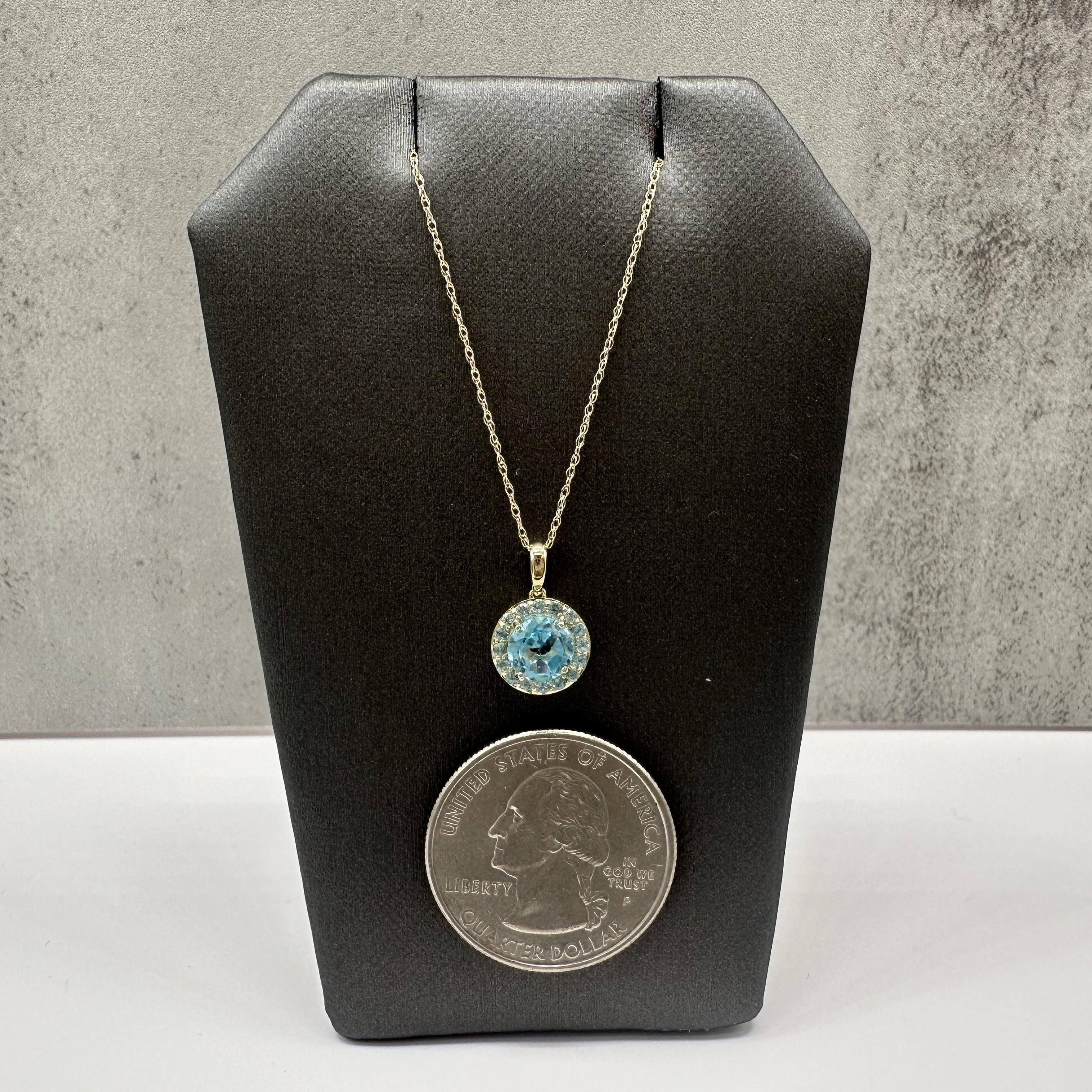 Blue Topaz Halo Pendant Necklace 10kt Yellow Gold 1.25ctw 18in New