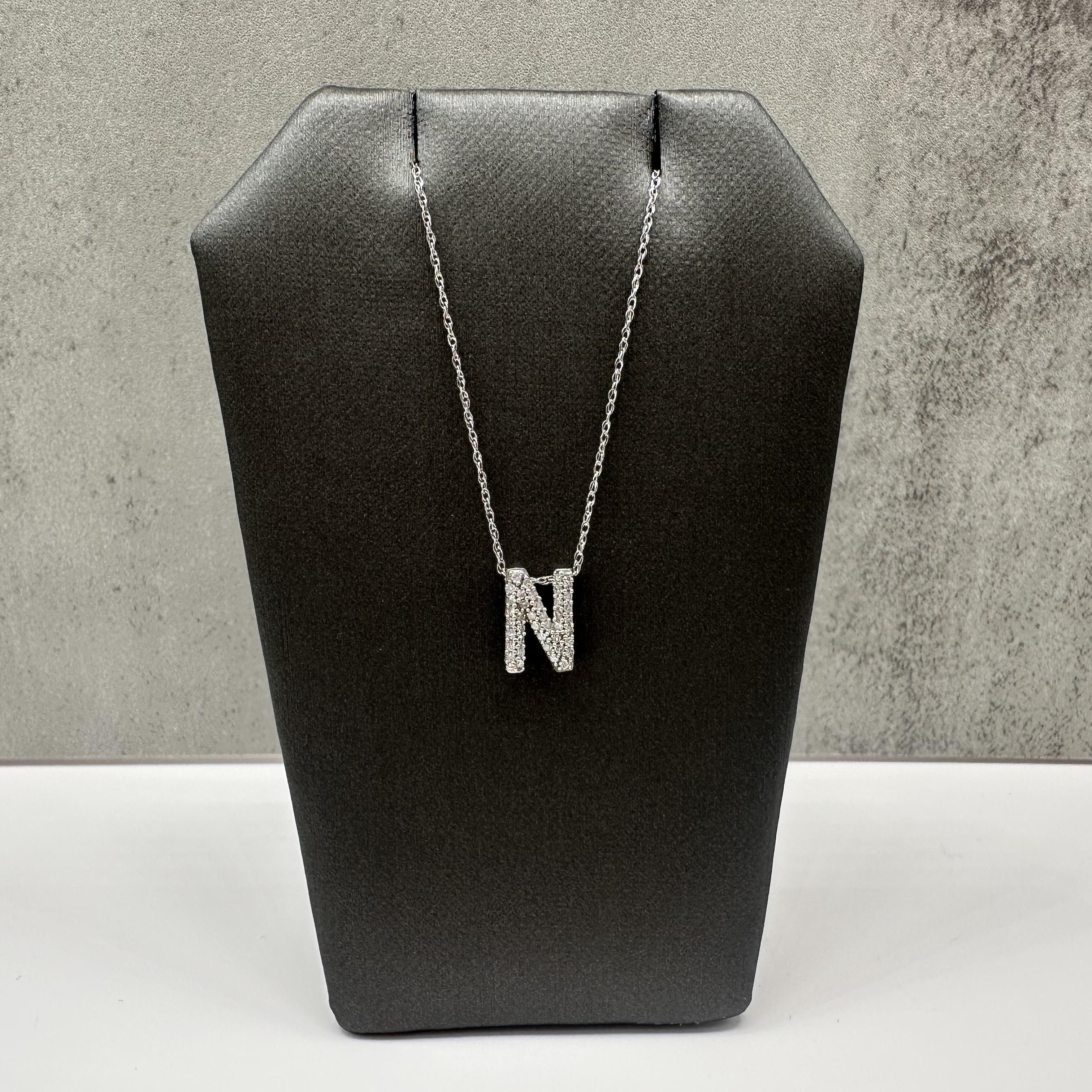 Diamond N Initial Necklace 10kt White Gold 0.15ctw GH VS SI New