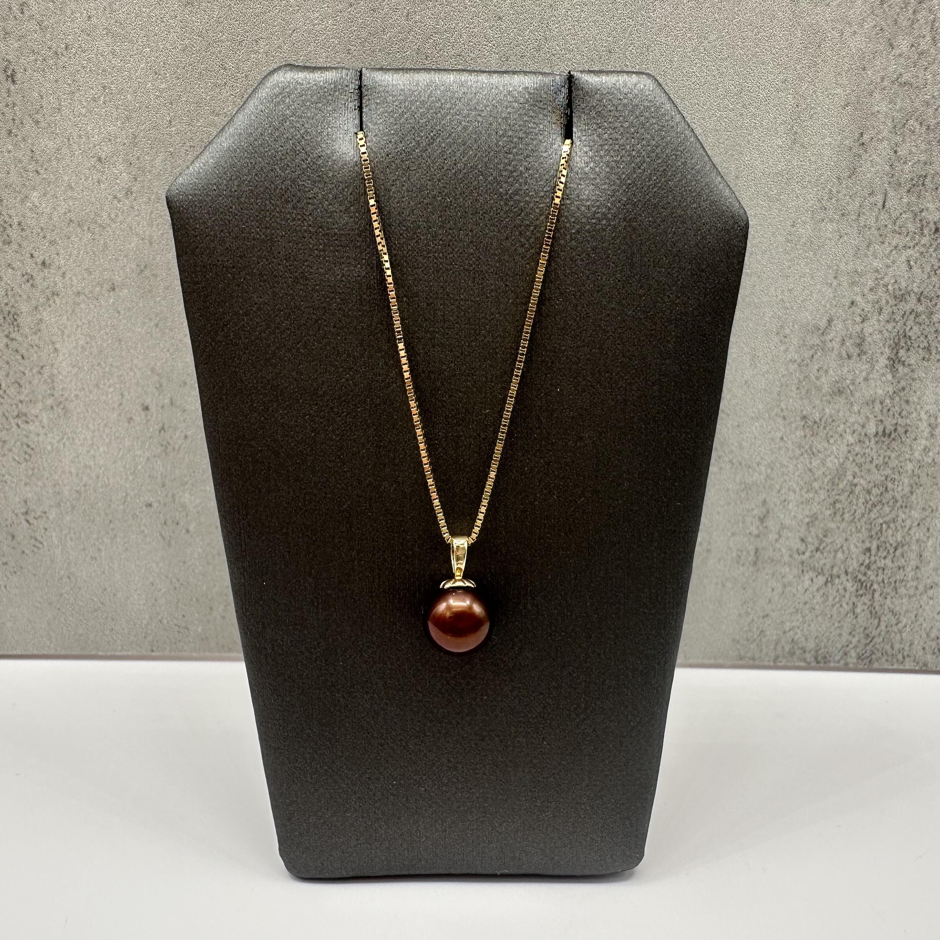 Chocolate Pearl Pendant Necklace 14kt Yellow Gold 8mm 18in Estate
