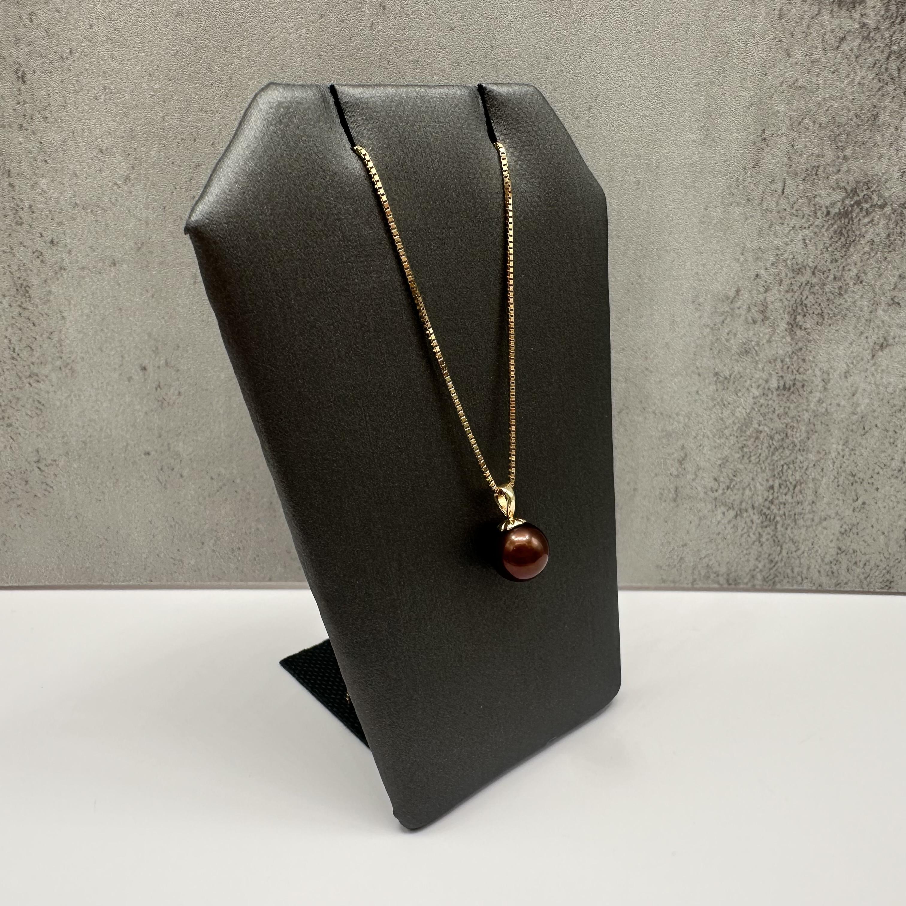 Chocolate Pearl Pendant Necklace 14kt Yellow Gold 8mm 18in Estate