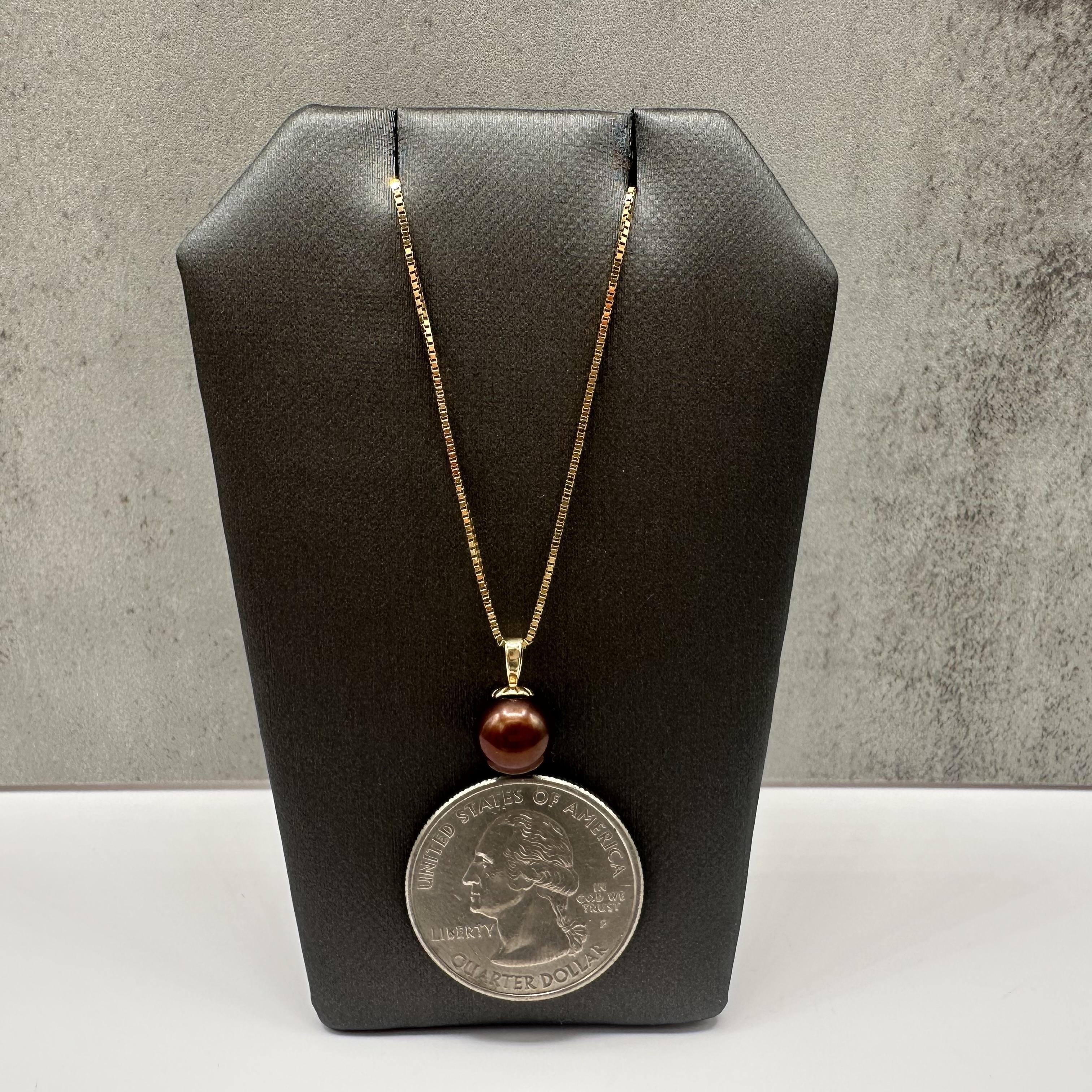 Chocolate Pearl Pendant Necklace 14kt Yellow Gold 8mm 18in Estate