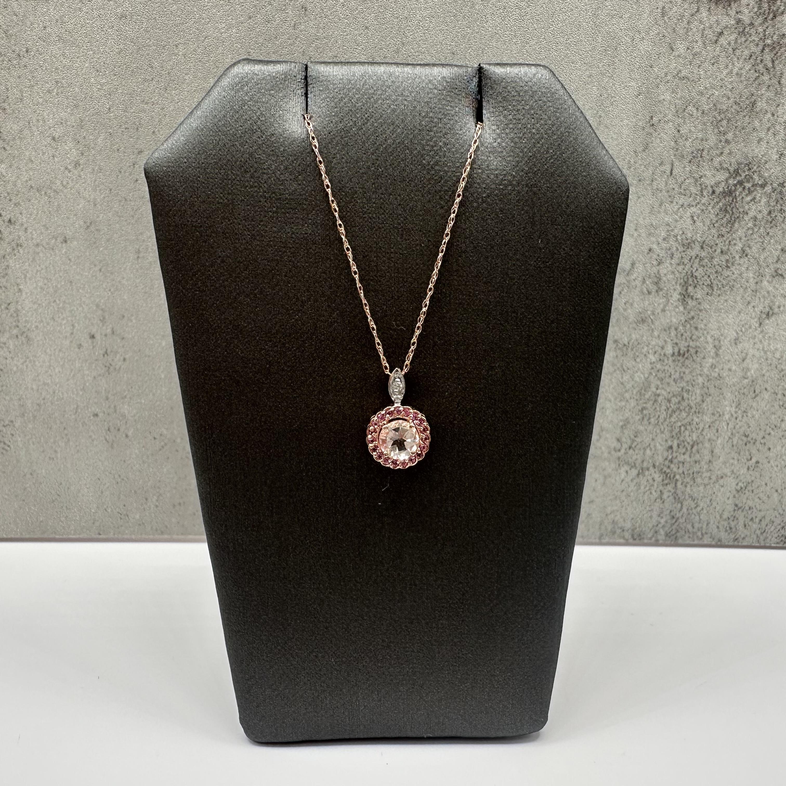 Morganite Pink Sapphire Diamond Necklace 10kt Rose Gold 18in New