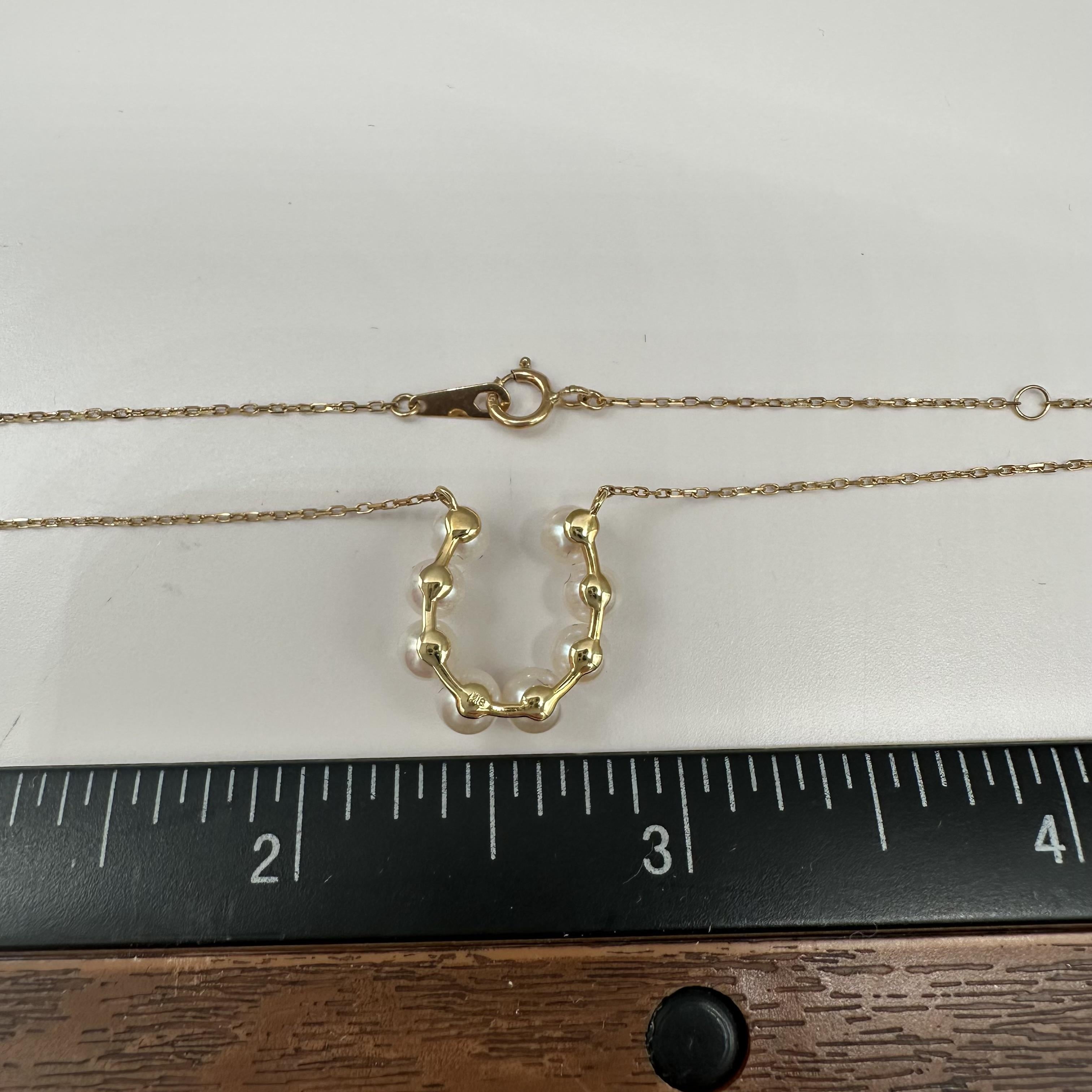 Pearl Horseshoe Necklace 18kt Yellow Gold 16in New