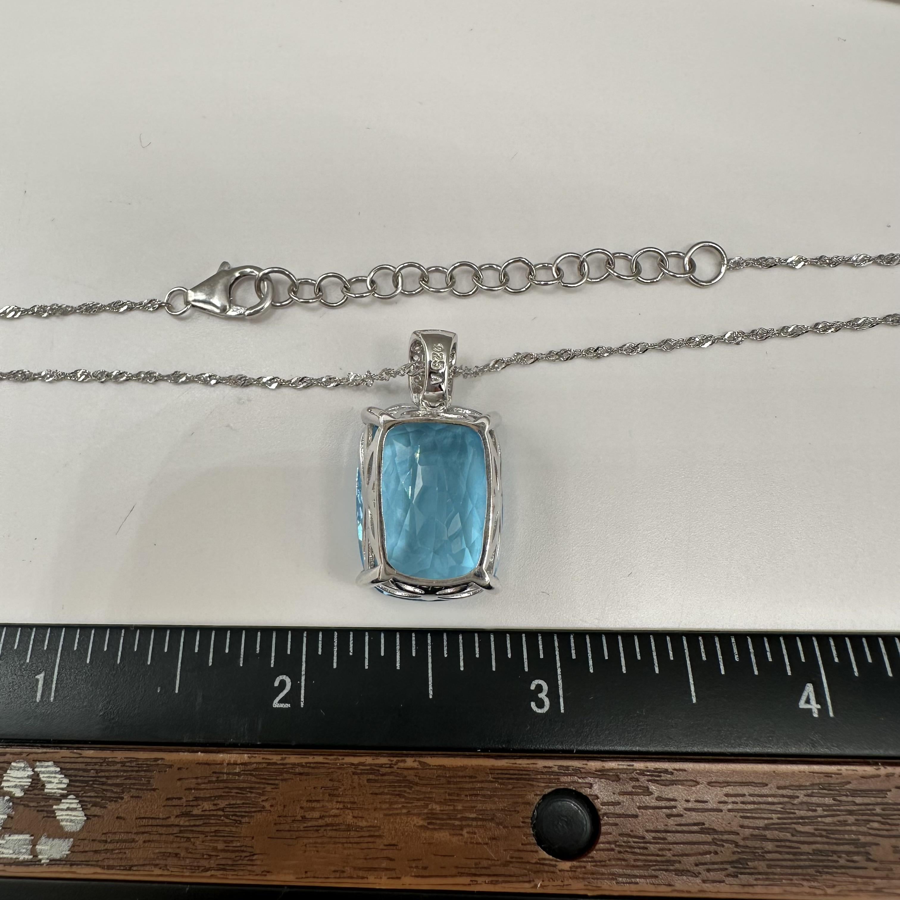 Blue Topaz Necklace Sterling Silver 23ctw White Topaz Adjustable New