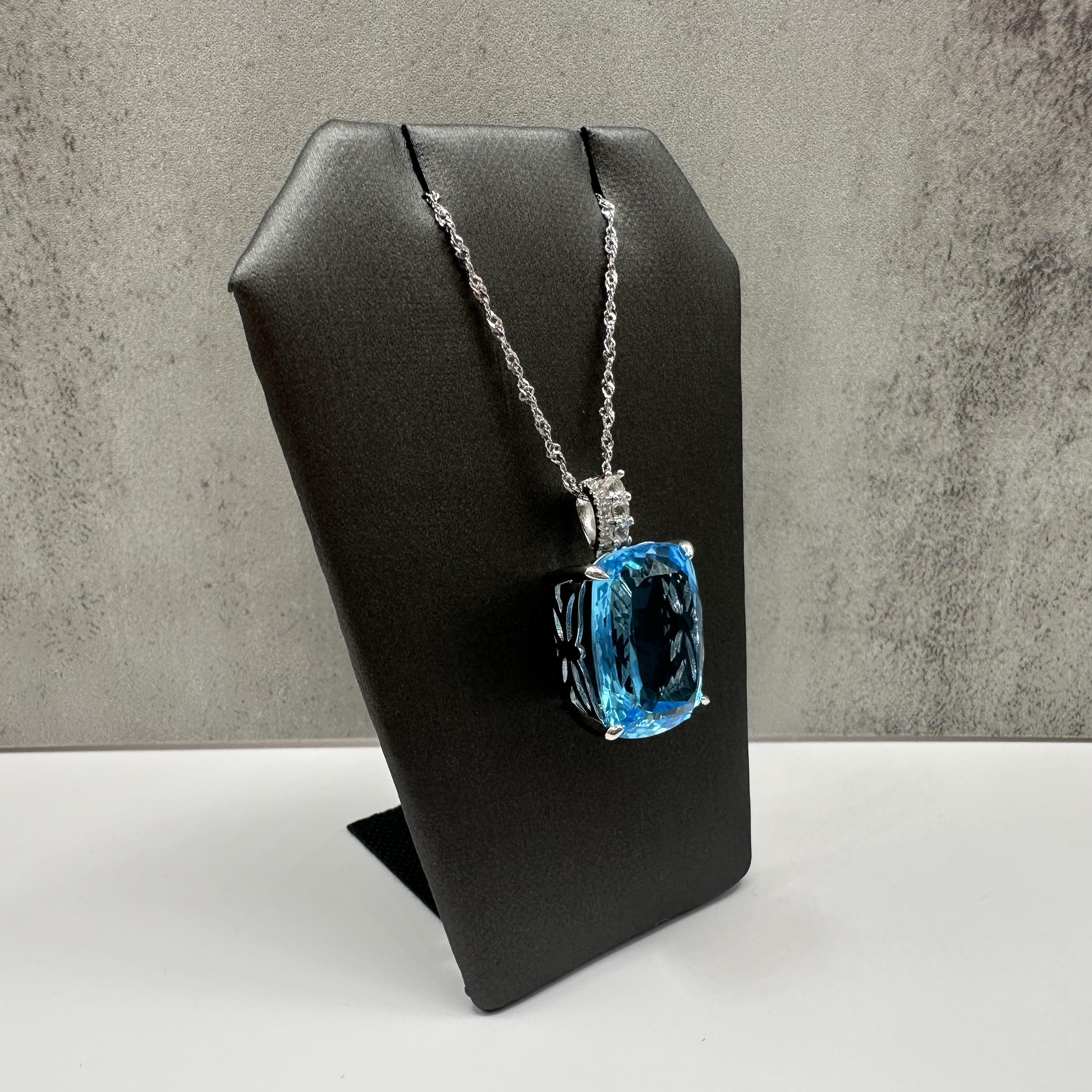 Blue Topaz Necklace Sterling Silver 23ctw White Topaz Adjustable New