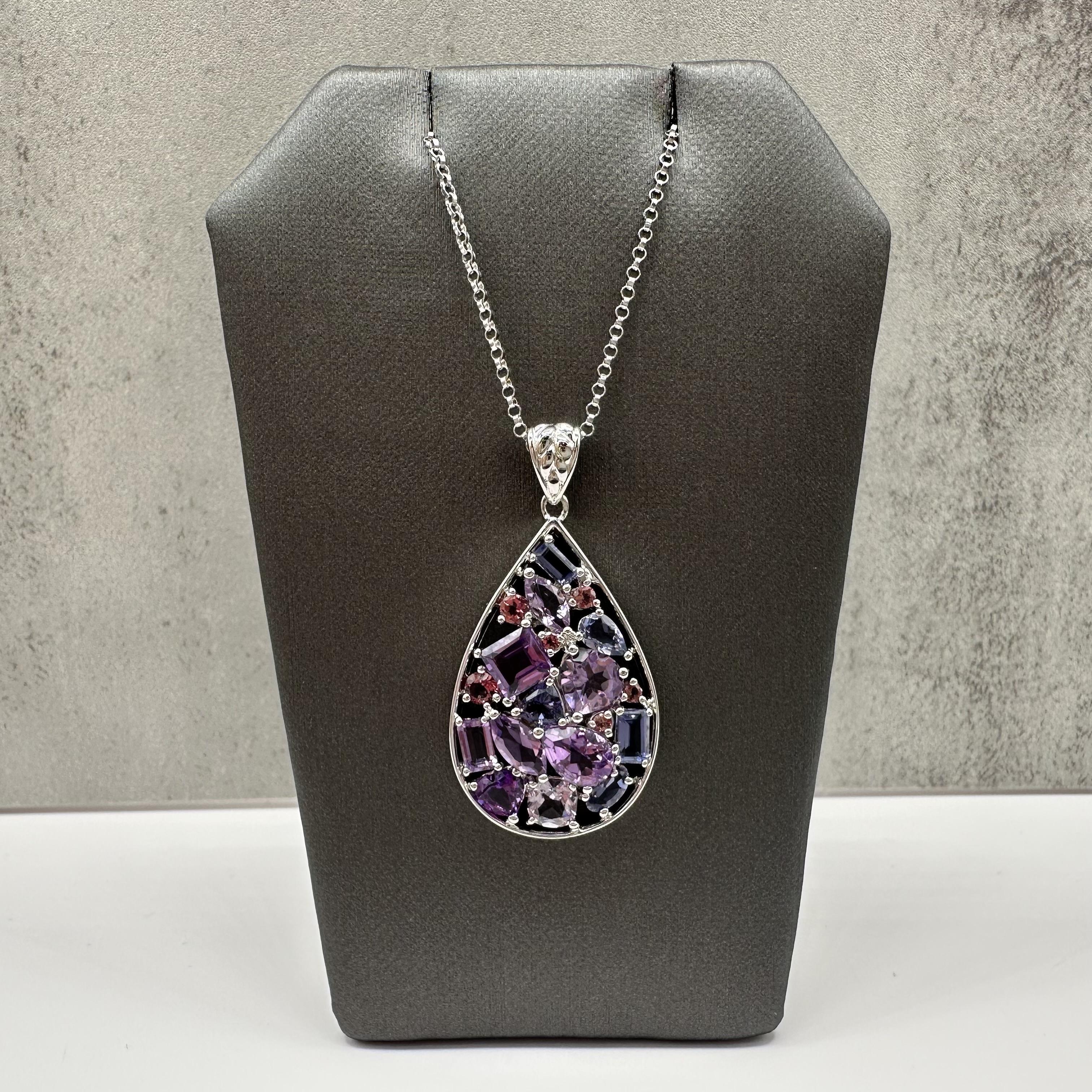 Semi Precious Gemstone Necklace Sterling Silver 18in Multi Gemstone New