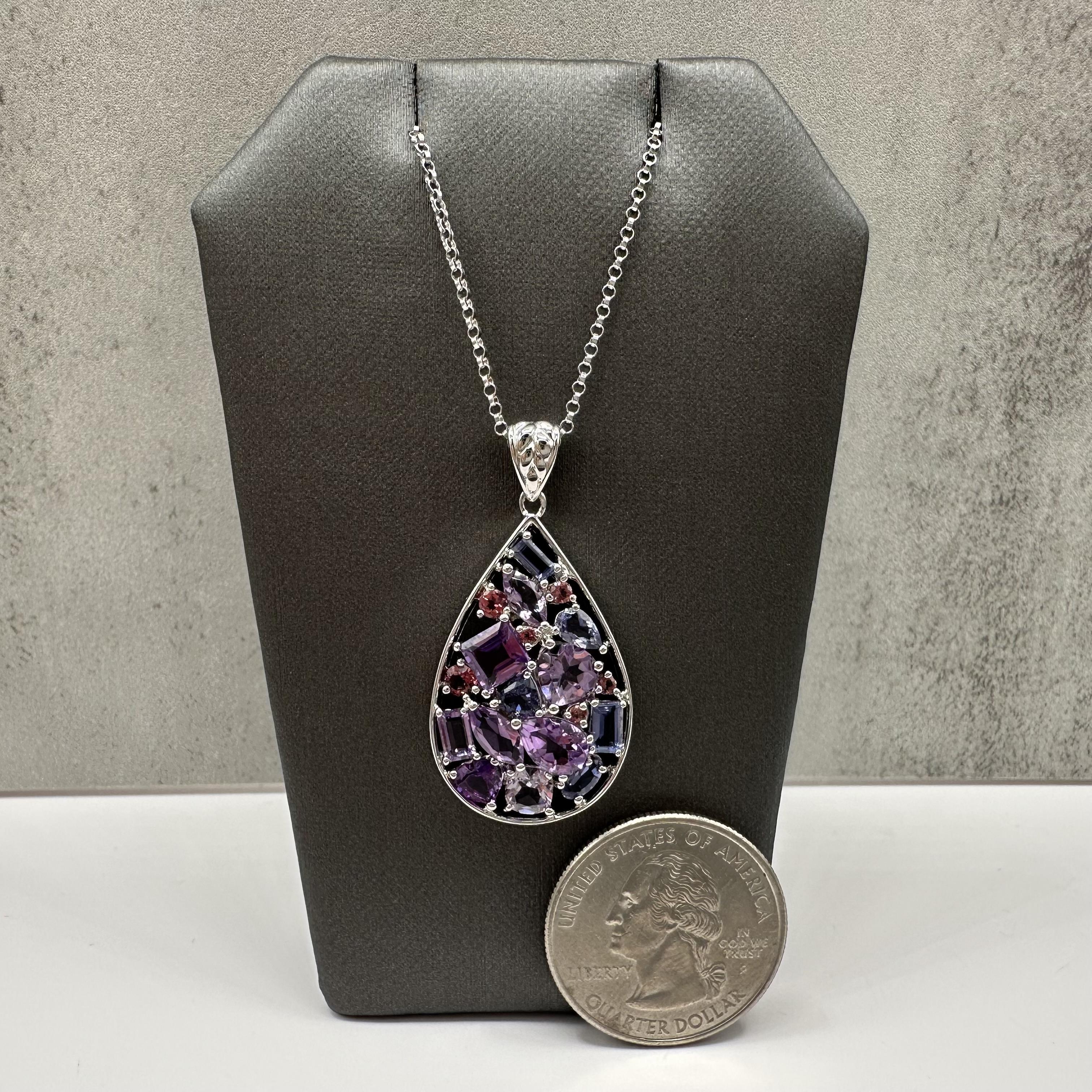 Semi Precious Gemstone Necklace Sterling Silver 18in Multi Gemstone New