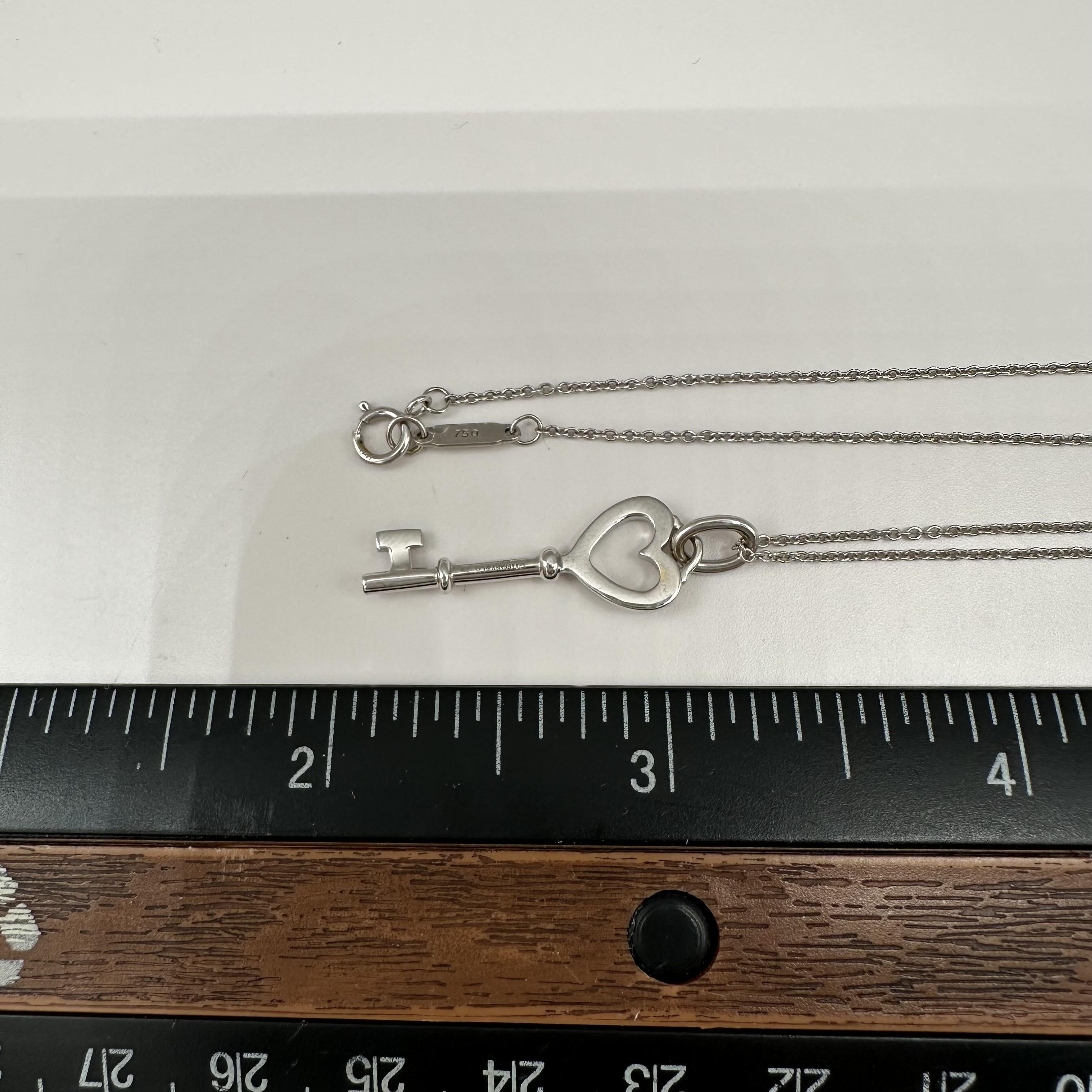 Designer Tiffany Diamond Heart Key Necklace 18kt White Gold 0.12ctw