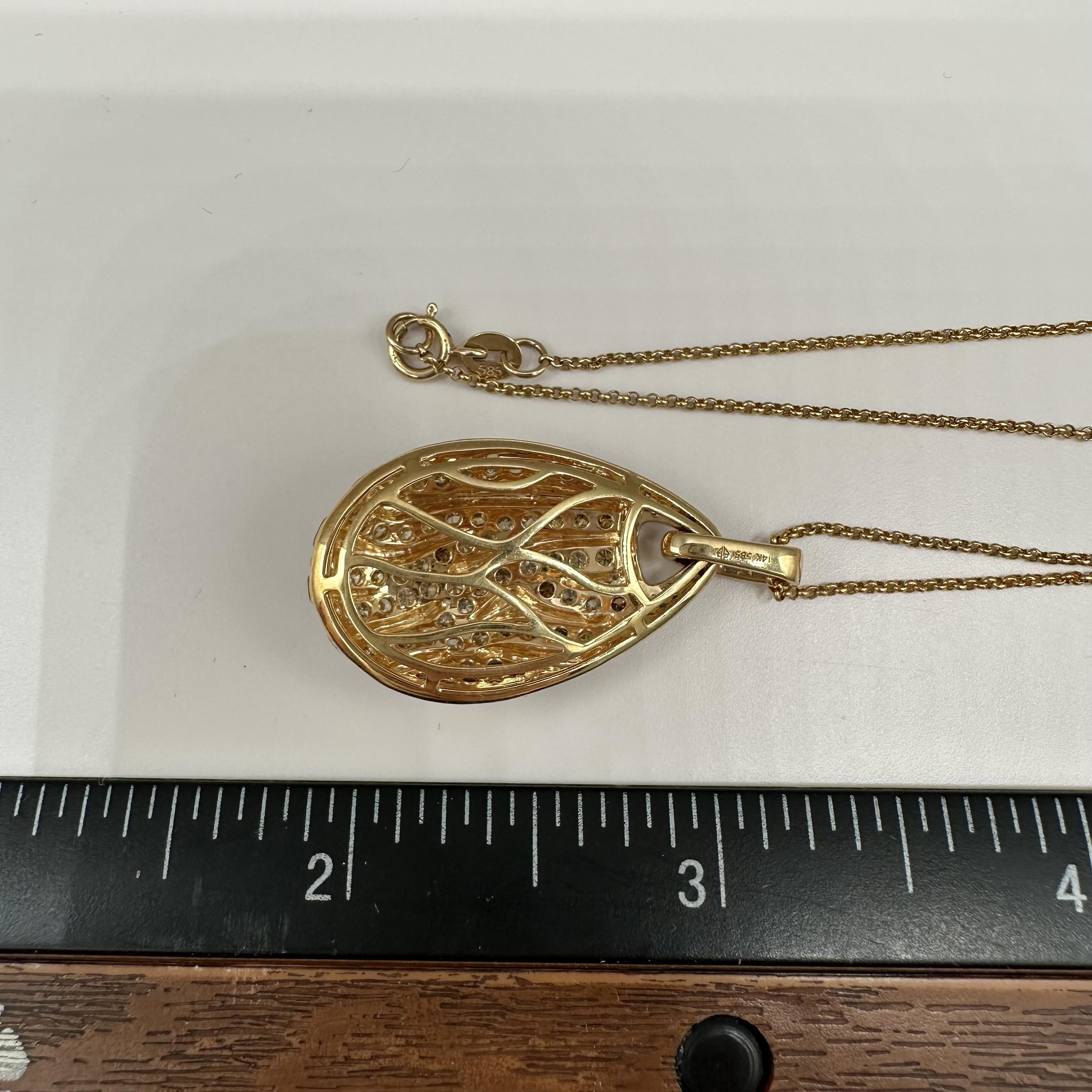Diamond Enamel Animal Stripe Pendant Necklace 14kt Gold 1.25ctw Estate