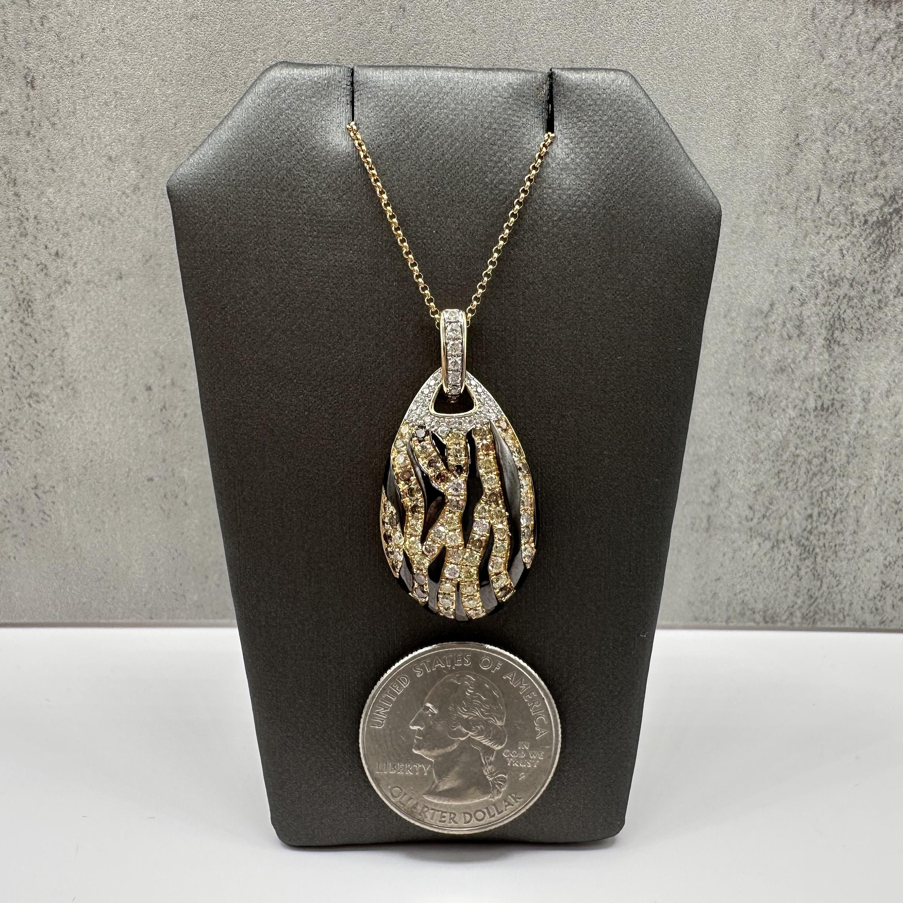 Diamond Enamel Animal Stripe Pendant Necklace 14kt Gold 1.25ctw Estate