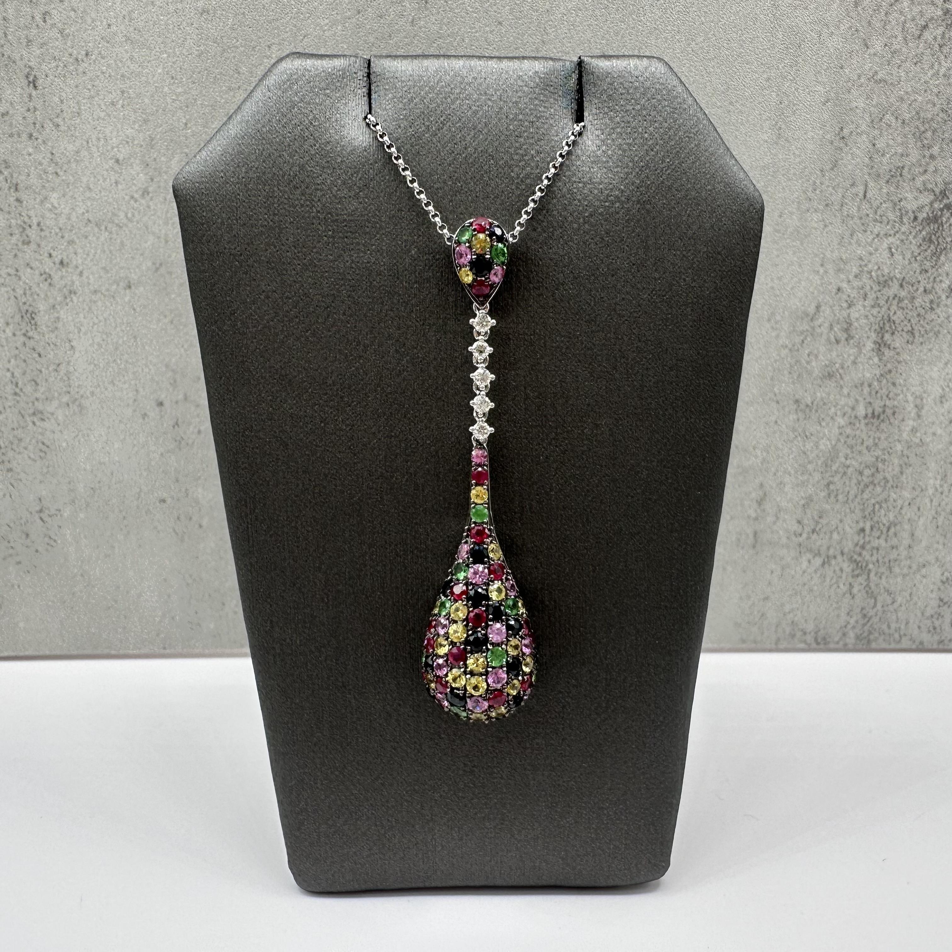Multicolor Gemstone Diamond Necklace 14kt White Gold 1.50ctw Estate