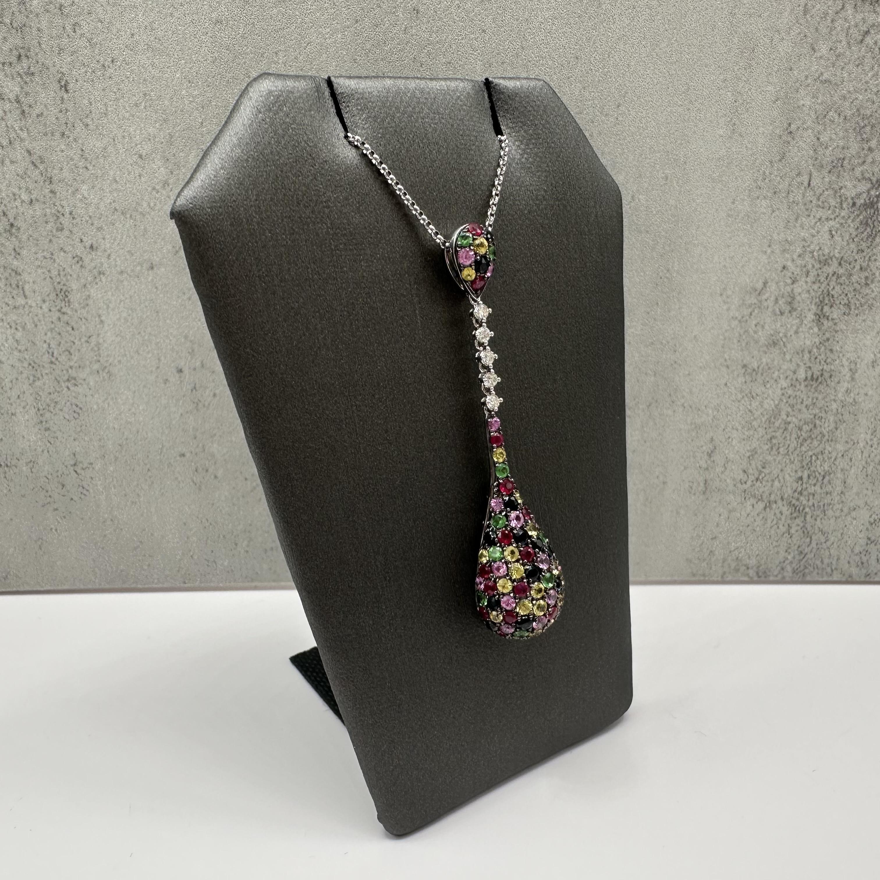 Multicolor Gemstone Diamond Necklace 14kt White Gold 1.50ctw Estate