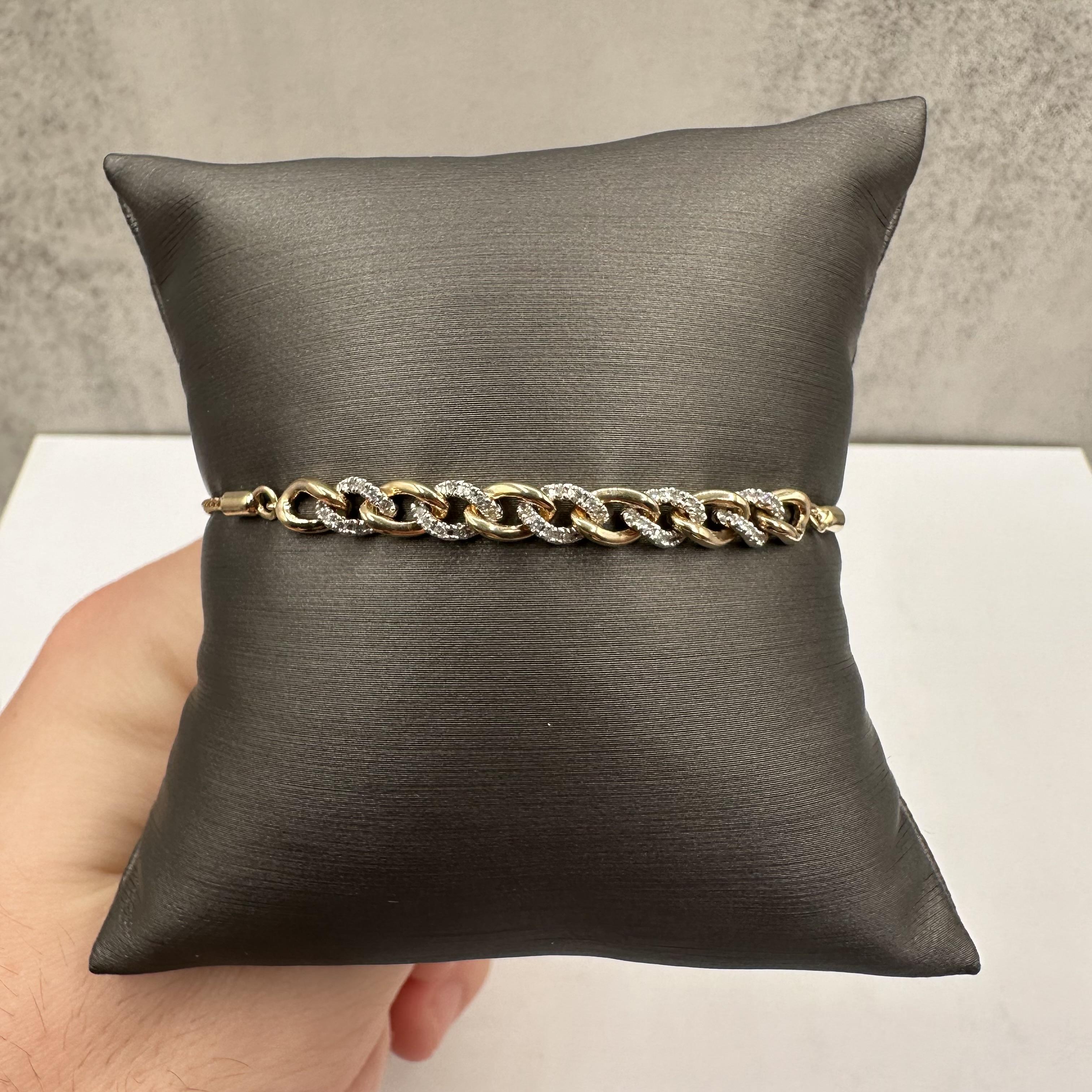 Diamond Cuban Bola Bracelet 14K Yellow Gold 0.16ct Adjustable 7.25in