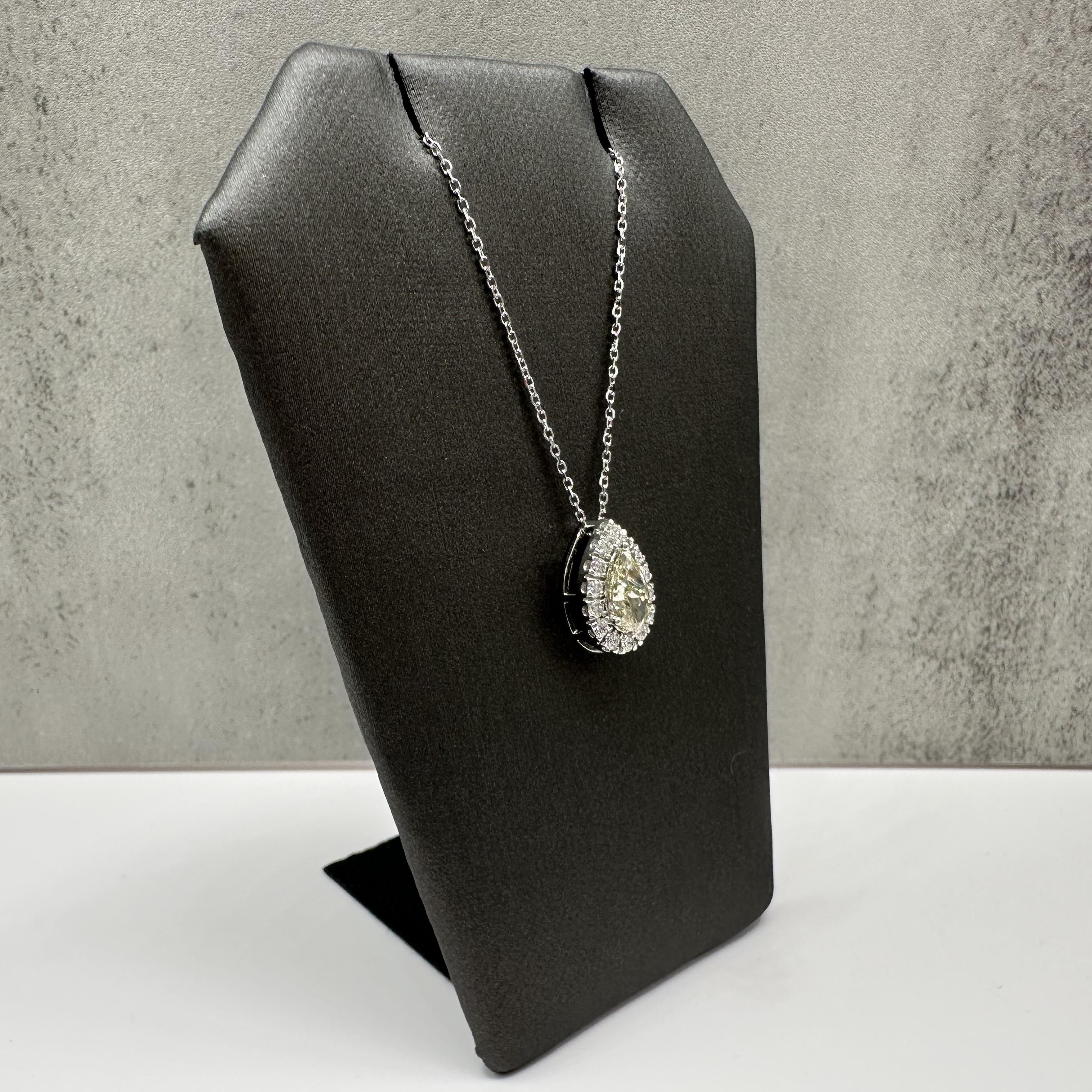Natural Yellow Diamond Halo Pendant Necklace 14kt White Gold 1.17ctw VS