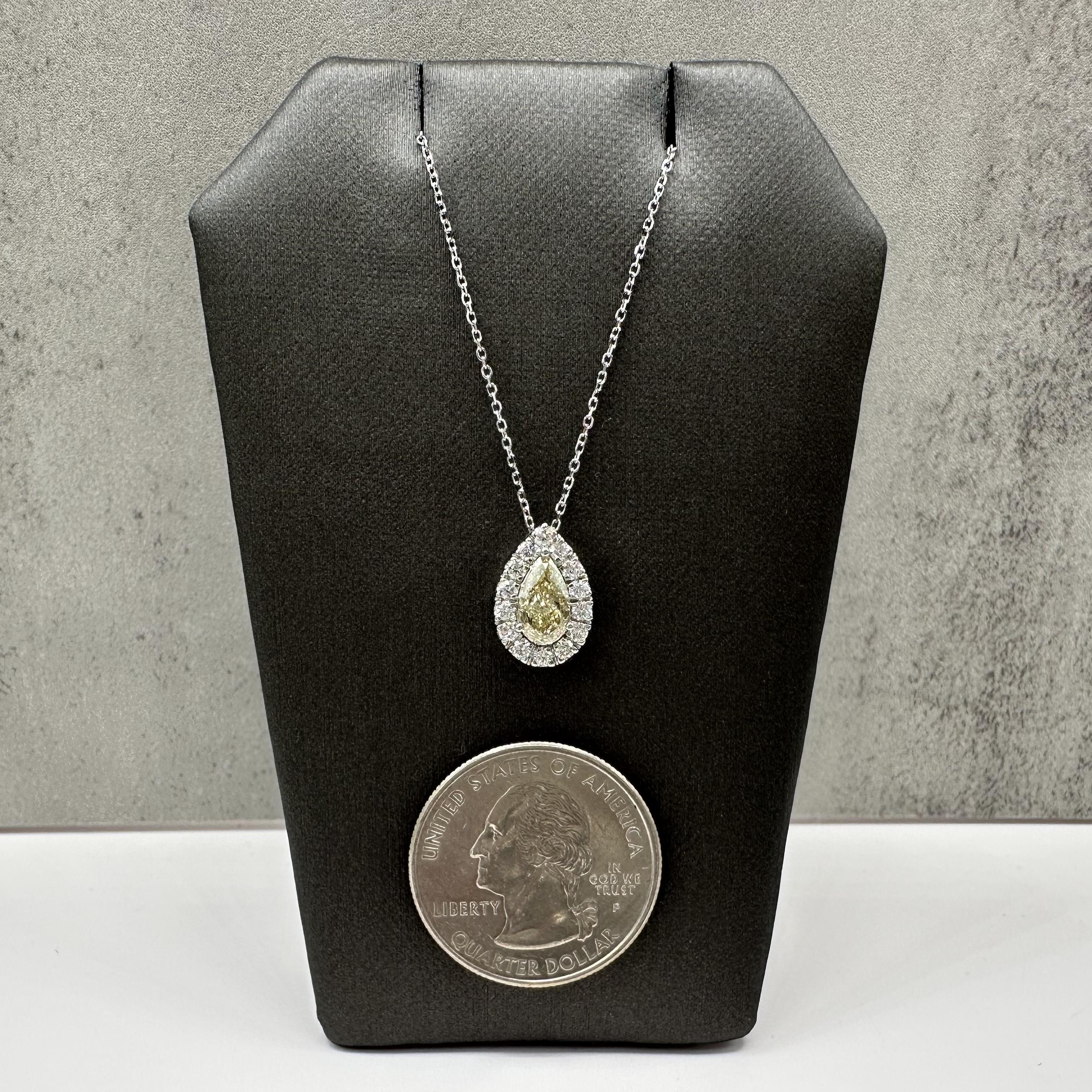 Natural Yellow Diamond Halo Pendant Necklace 14kt White Gold 1.17ctw VS