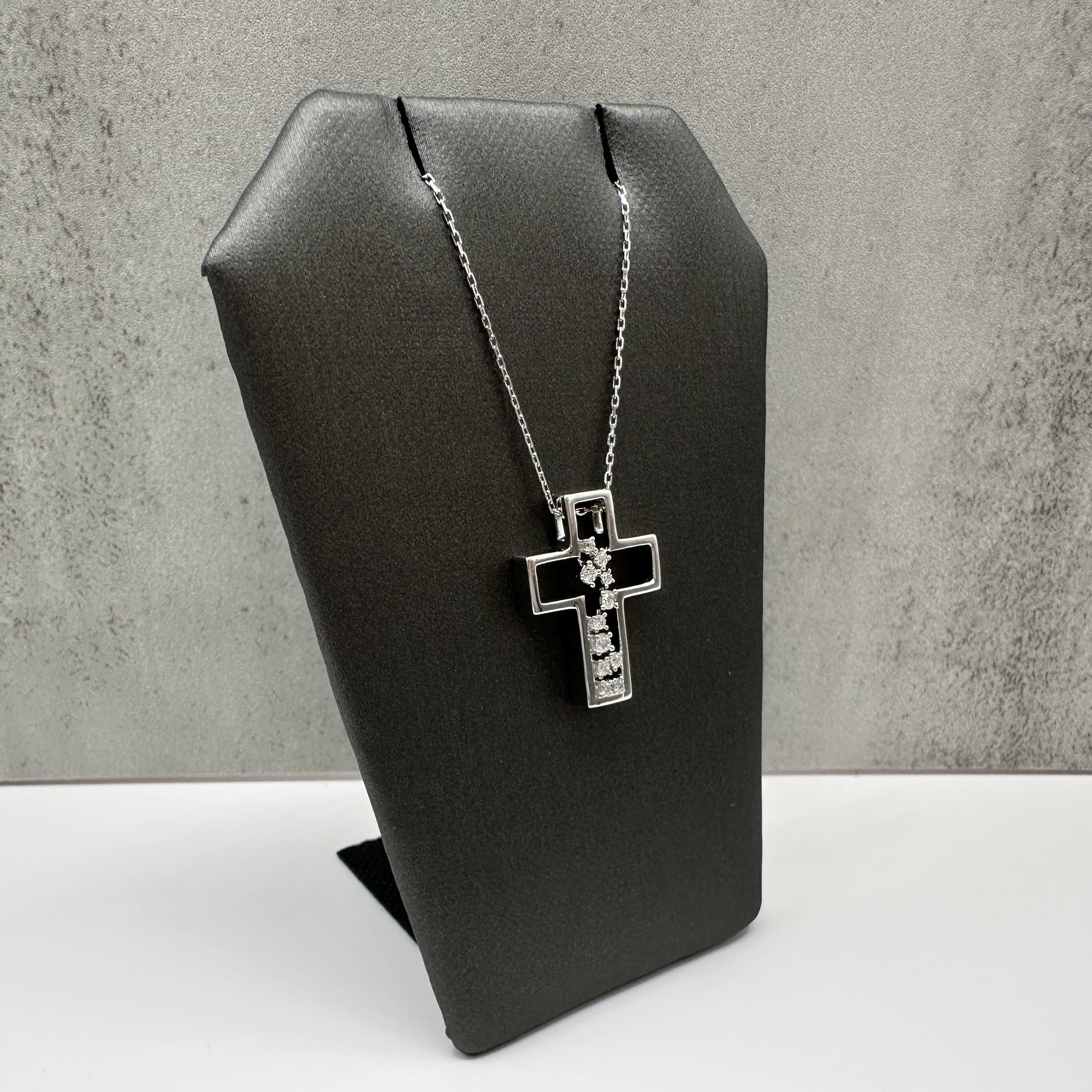 Scattered Diamond Cross Necklace Sterling Silver 0.16ctw GH 16 18in New