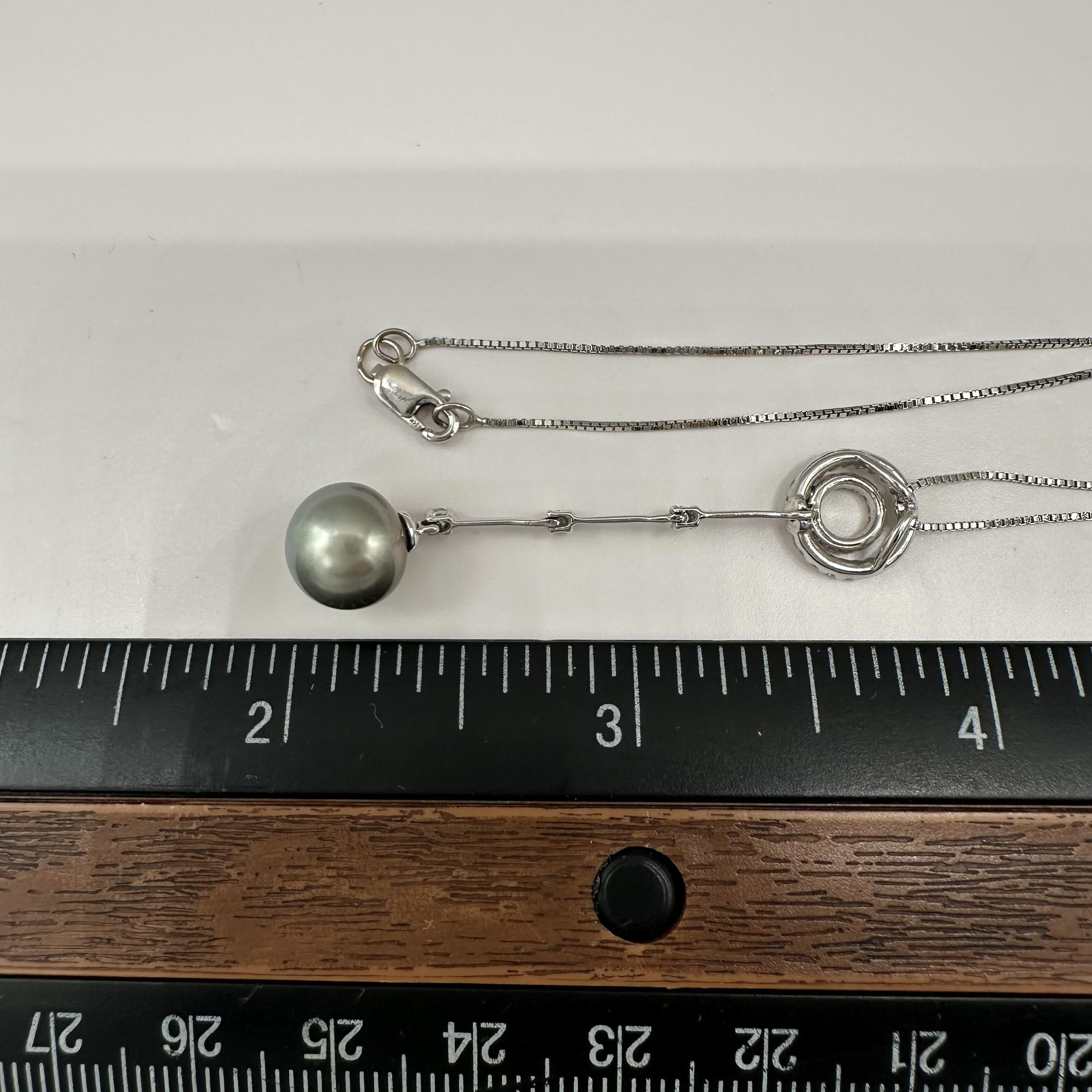 Pearl Diamond Drop Necklace 14kt White Gold 9.4mm Estate
