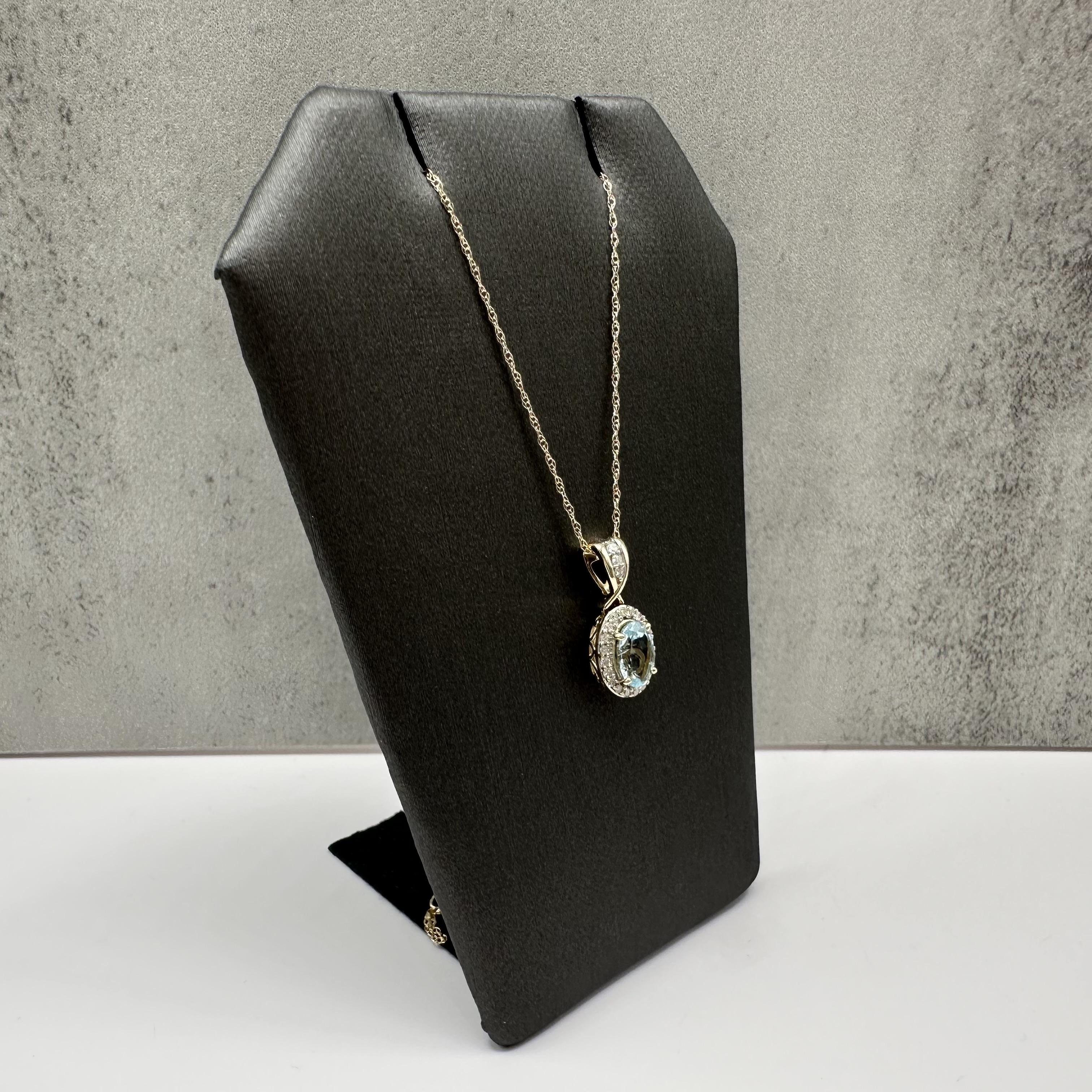 Aquamarine Diamond Pendant Necklace 10kt Yellow Gold 0.15ctw 18in New
