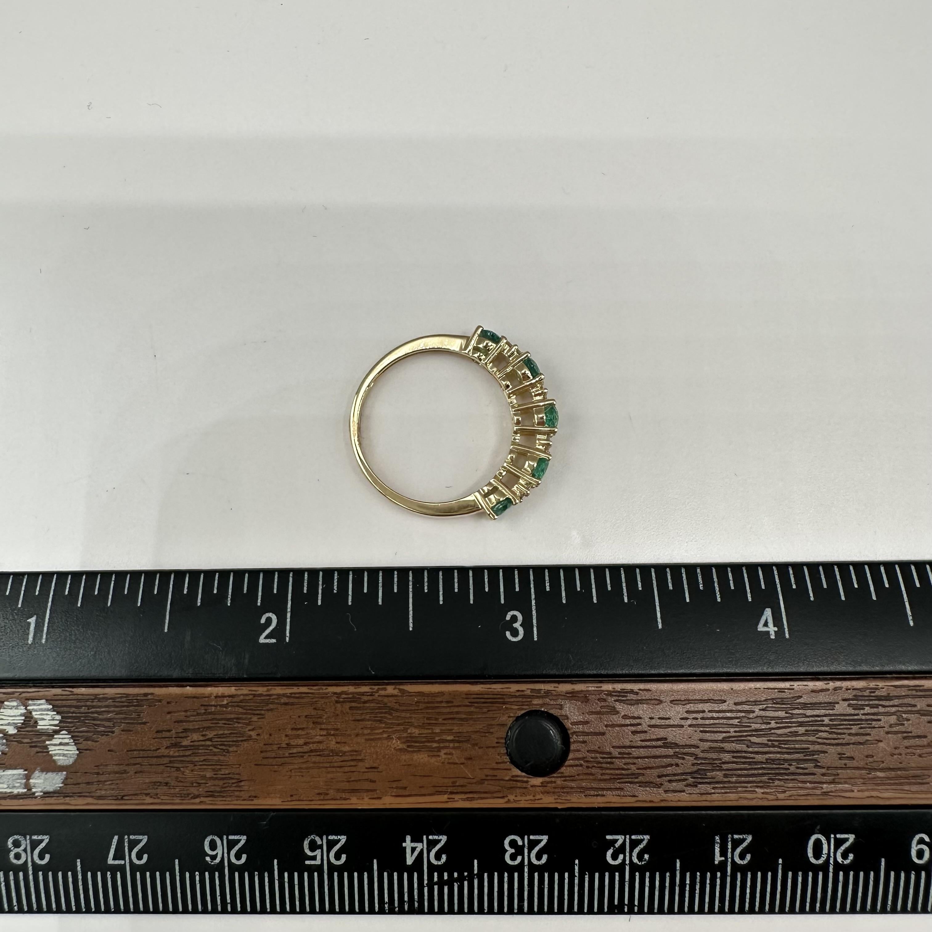 Emerald Diamond Ring 10kt Yellow Gold Five Stone Size 6 New