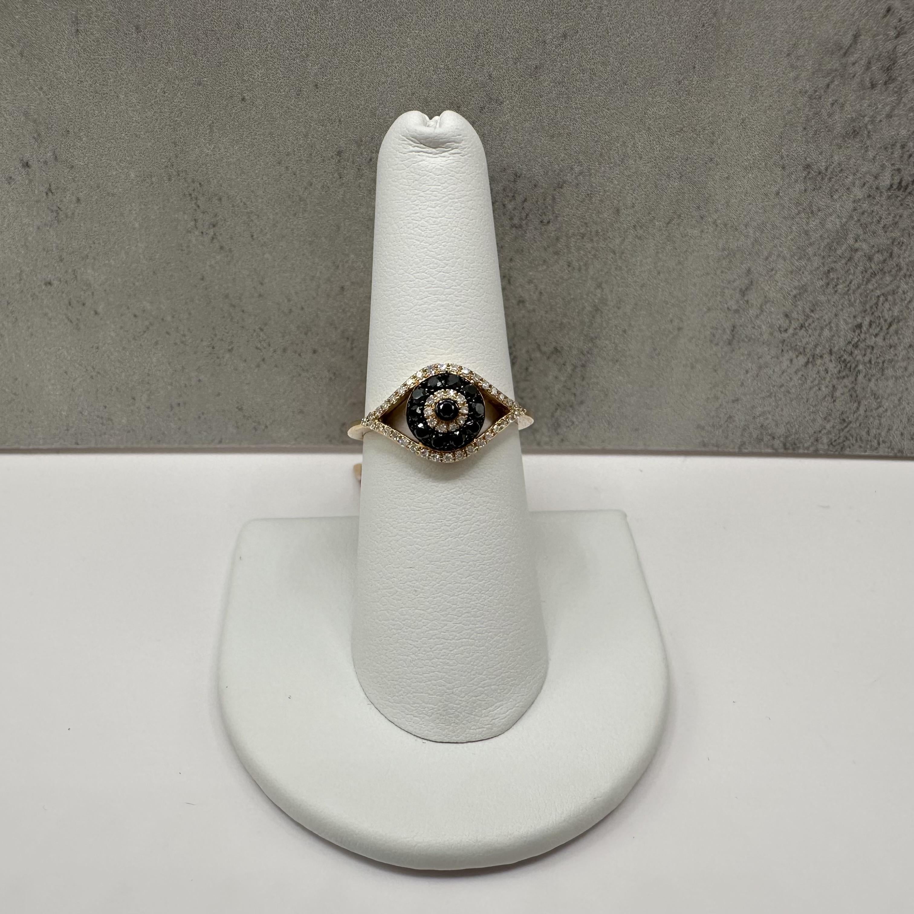 Designer Effy Diamond Evil Eye Ring 14kt Yellow Gold 0.37ctw NWT