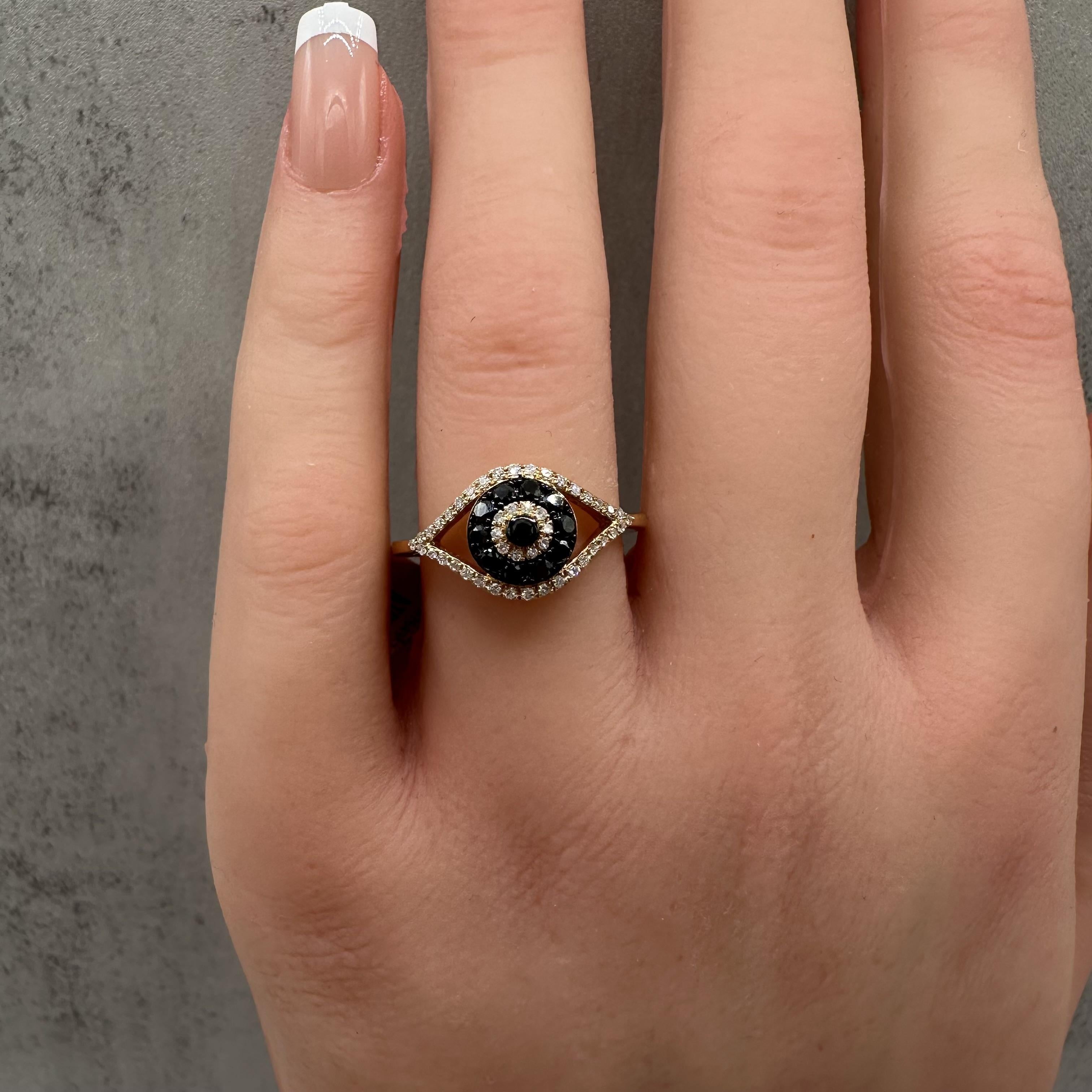 Designer Effy Diamond Evil Eye Ring 14kt Yellow Gold 0.37ctw NWT