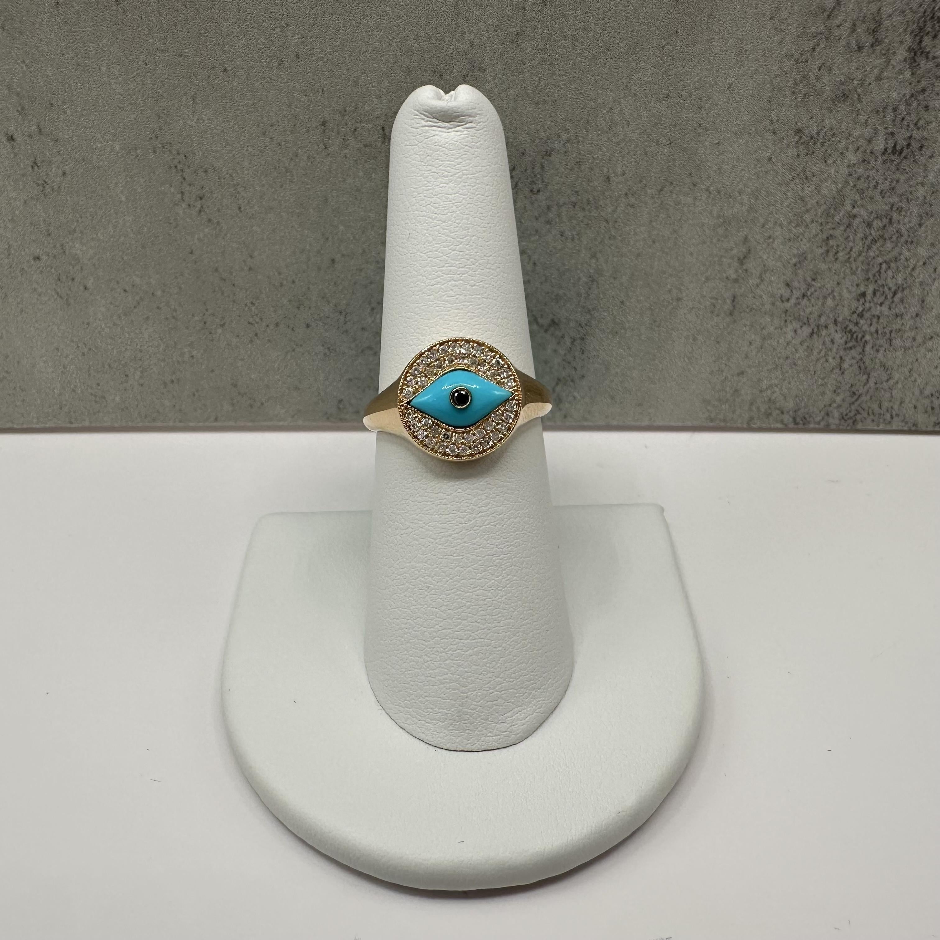 Designer Effy Diamond Turquoise Ring 14kt Yellow Gold Size 7 NWT