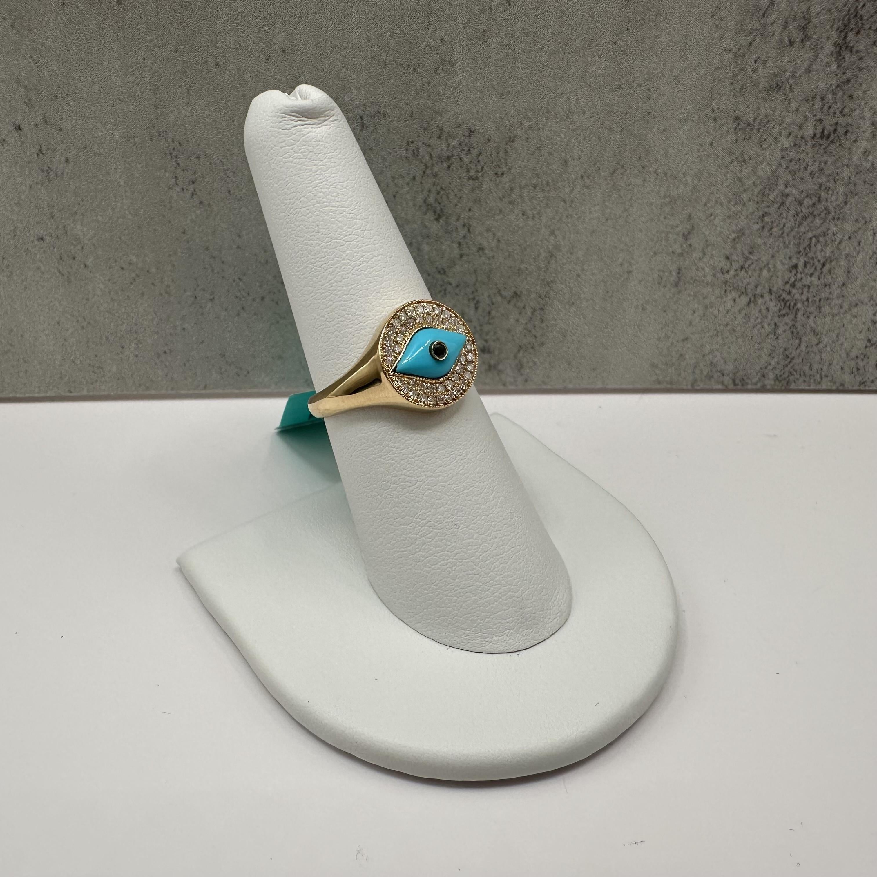 Designer Effy Diamond Turquoise Ring 14kt Yellow Gold Size 7 NWT
