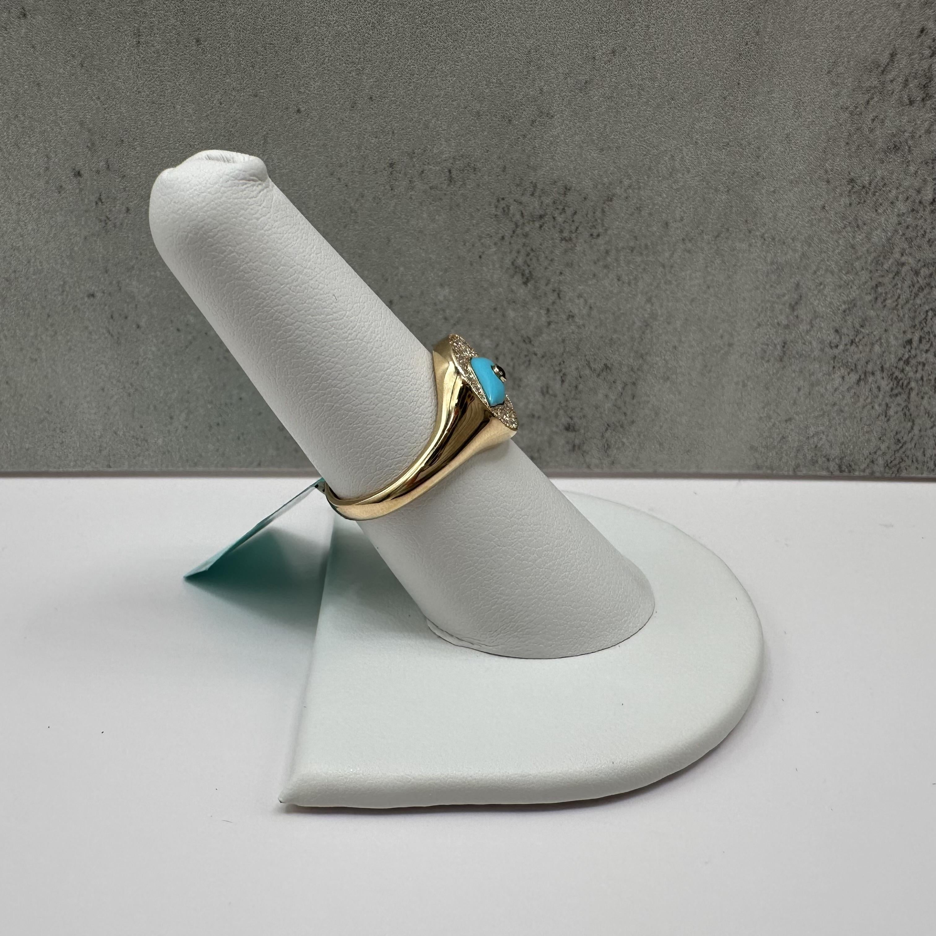 Designer Effy Diamond Turquoise Ring 14kt Yellow Gold Size 7 NWT