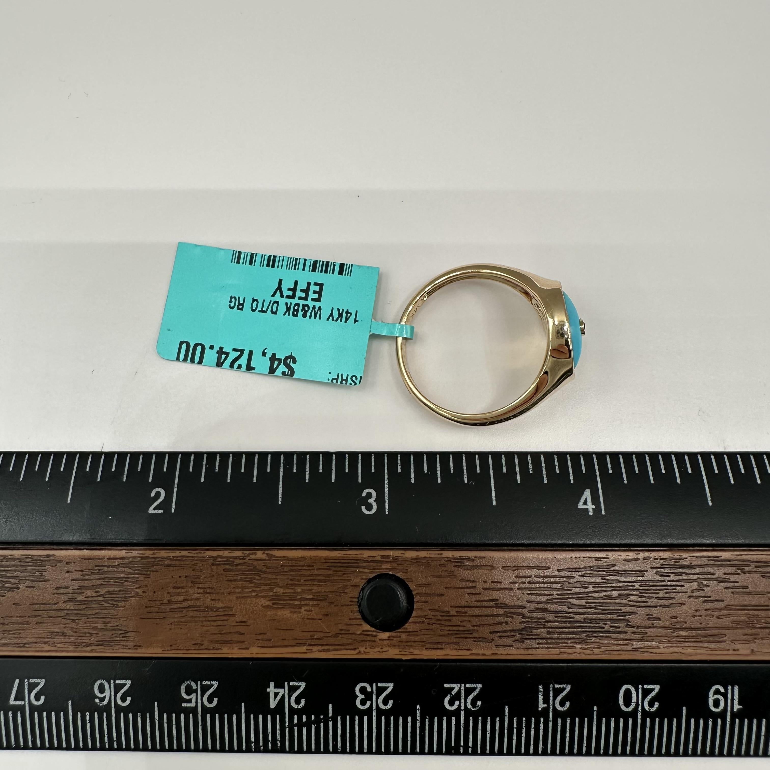 Designer Effy Diamond Turquoise Ring 14kt Yellow Gold Size 7 NWT