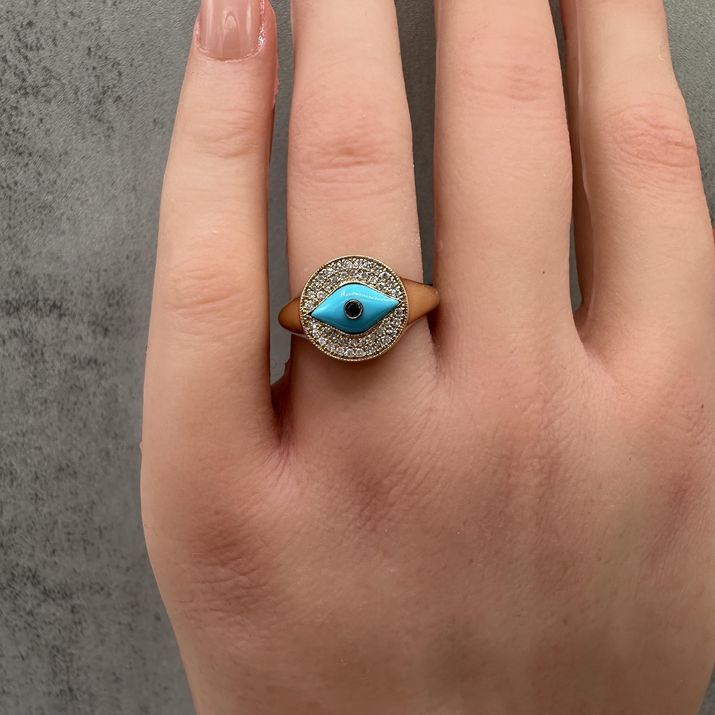 Designer Effy Diamond Turquoise Ring 14kt Yellow Gold Size 7 NWT