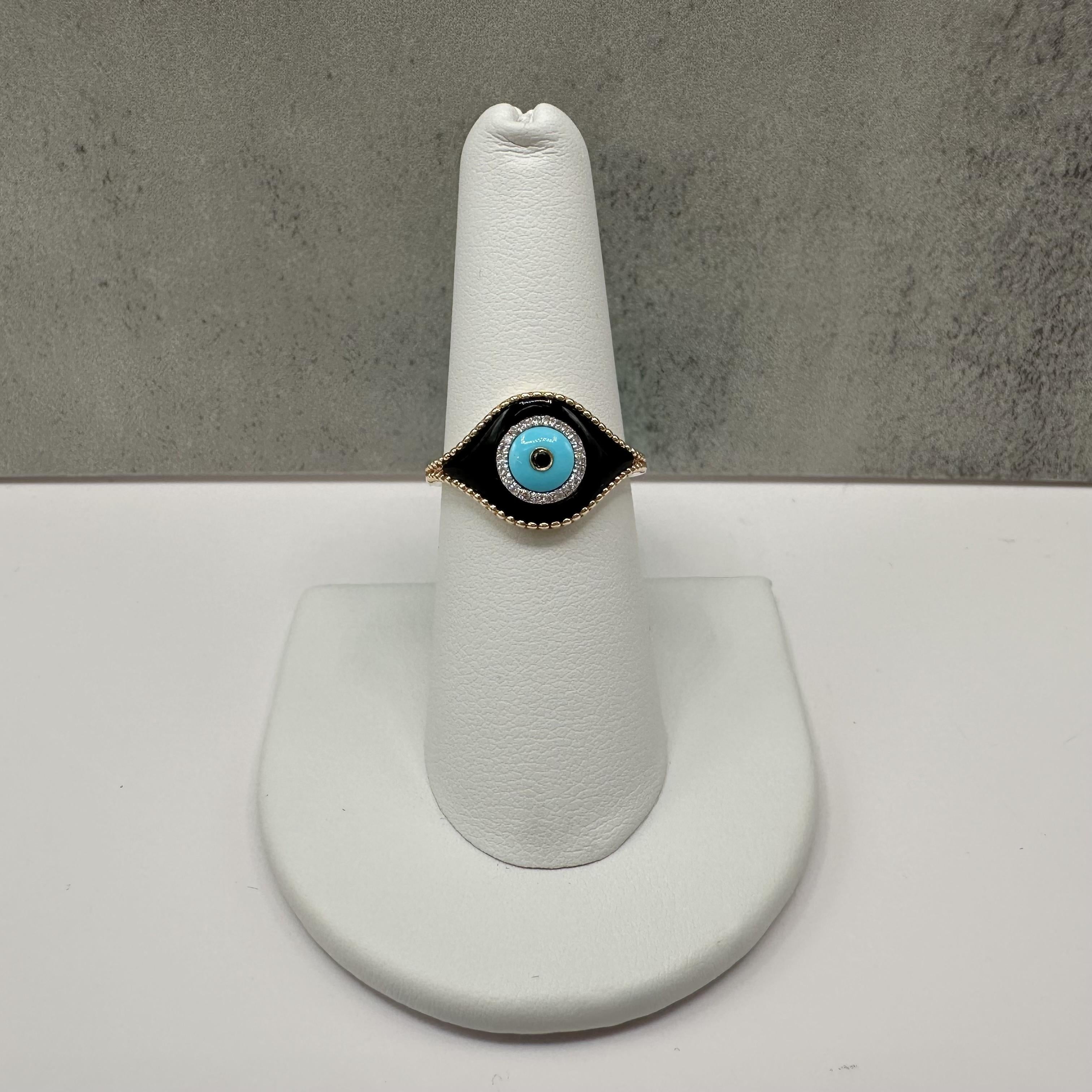 Designer Effy Diamond Onyx Turquoise Evil Eye Ring 14kt Gold NWT