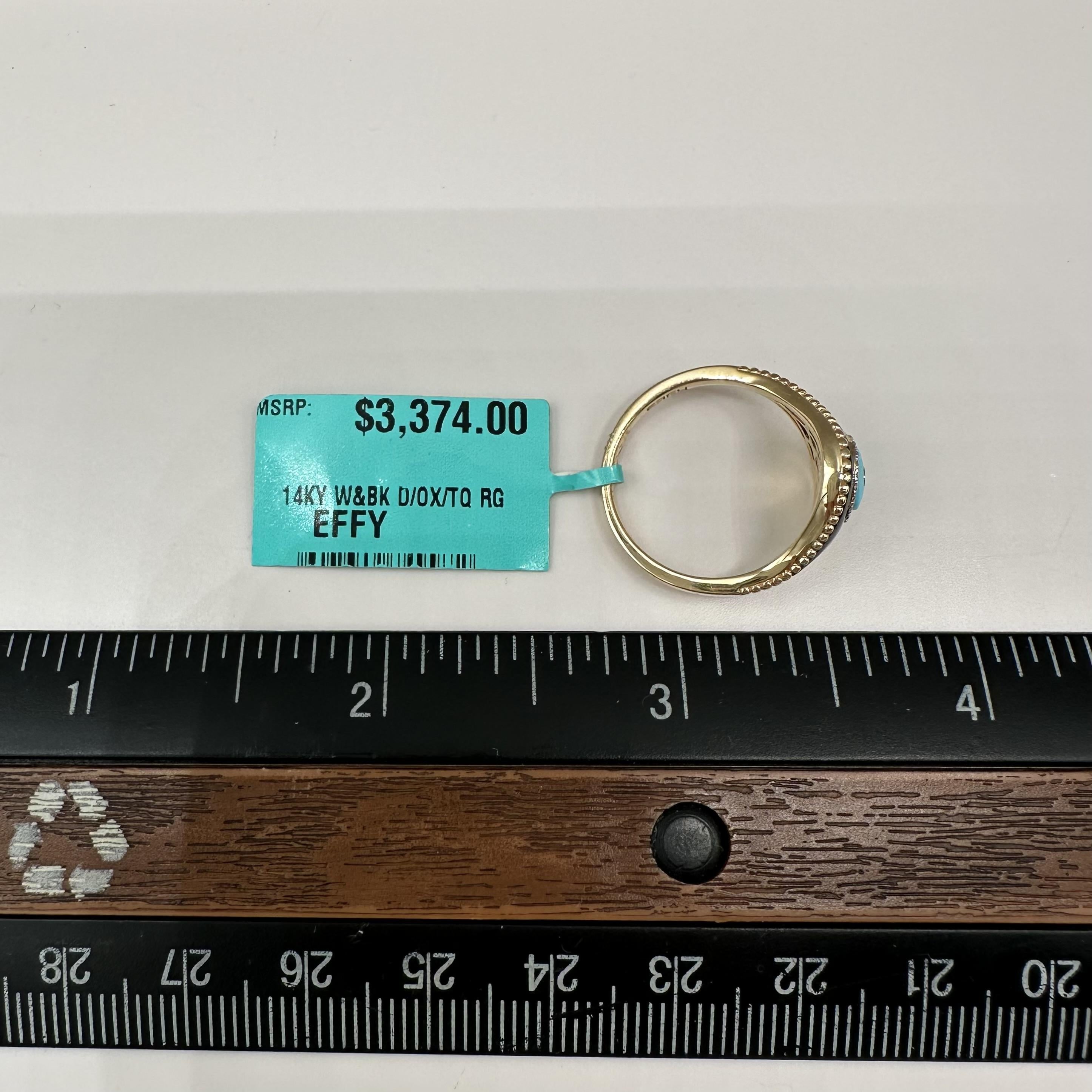 Designer Effy Diamond Onyx Turquoise Evil Eye Ring 14kt Gold NWT