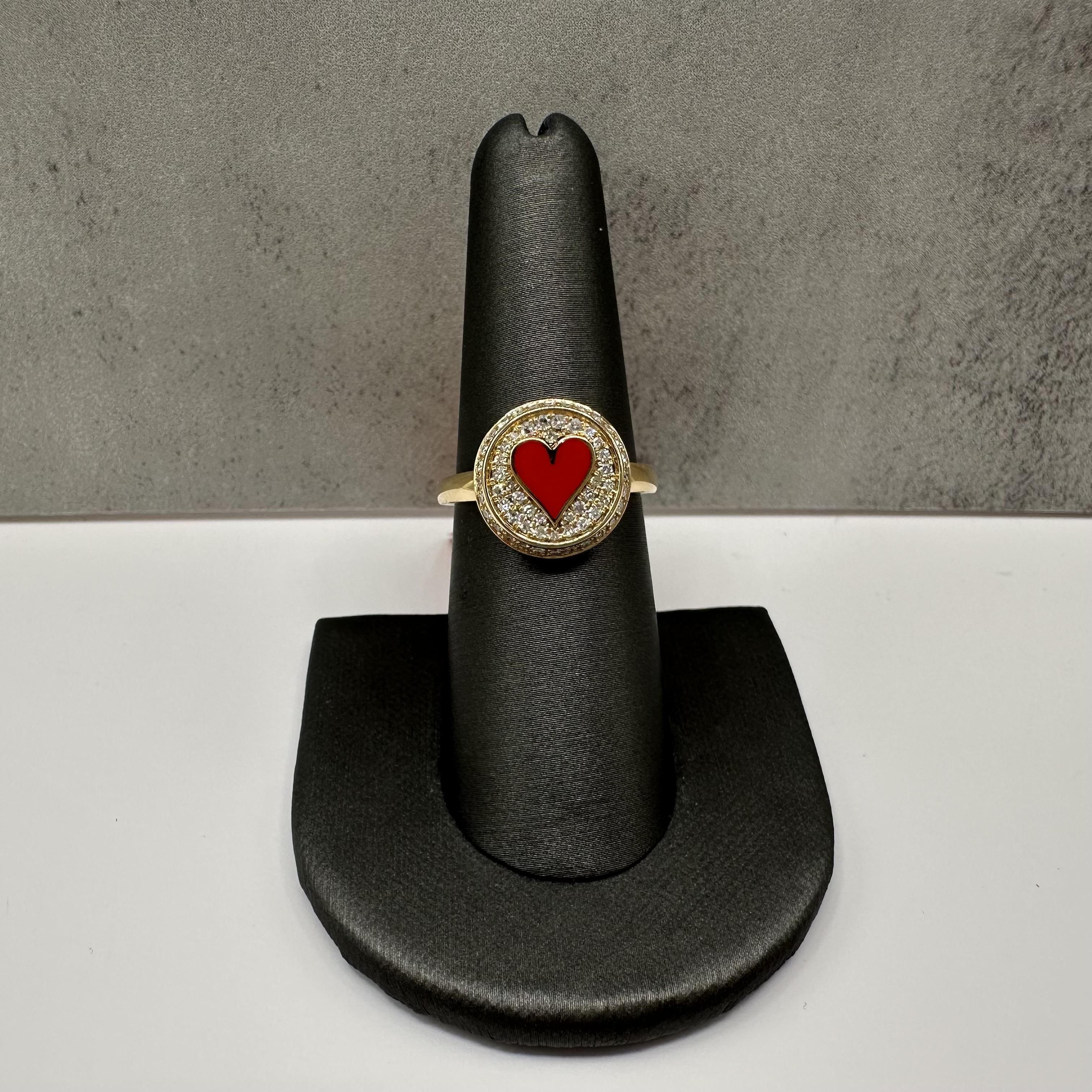 Designer Effy Diamond Enamel Heart Ring 14kt Yellow Gold 0.28ctw NWT