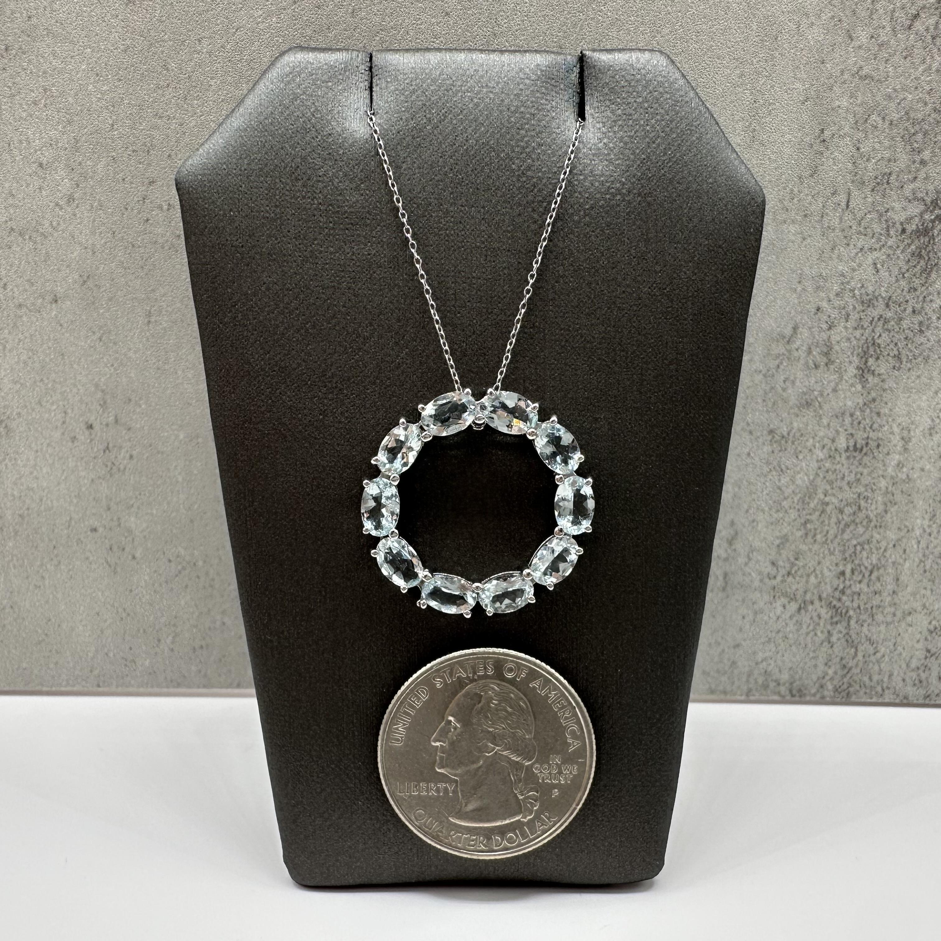 Aquamarine Circle Necklace Sterling Silver Oval 18in New