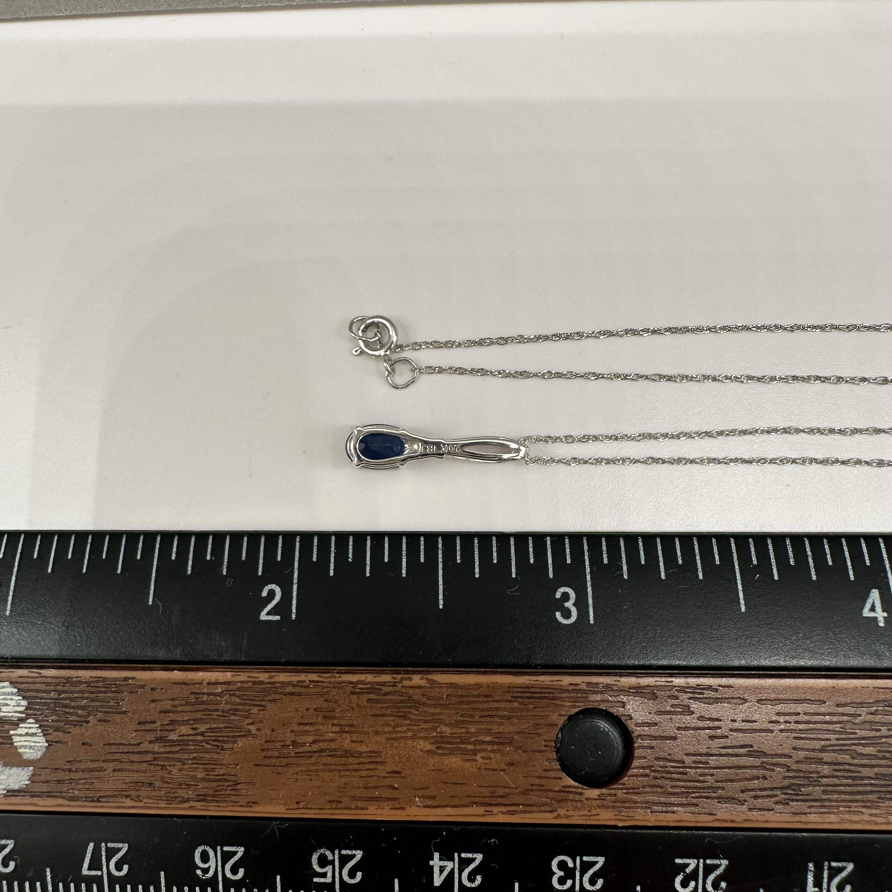 Sapphire Diamond Necklace 10kt White Gold Oval Blue Sapphire 18in New