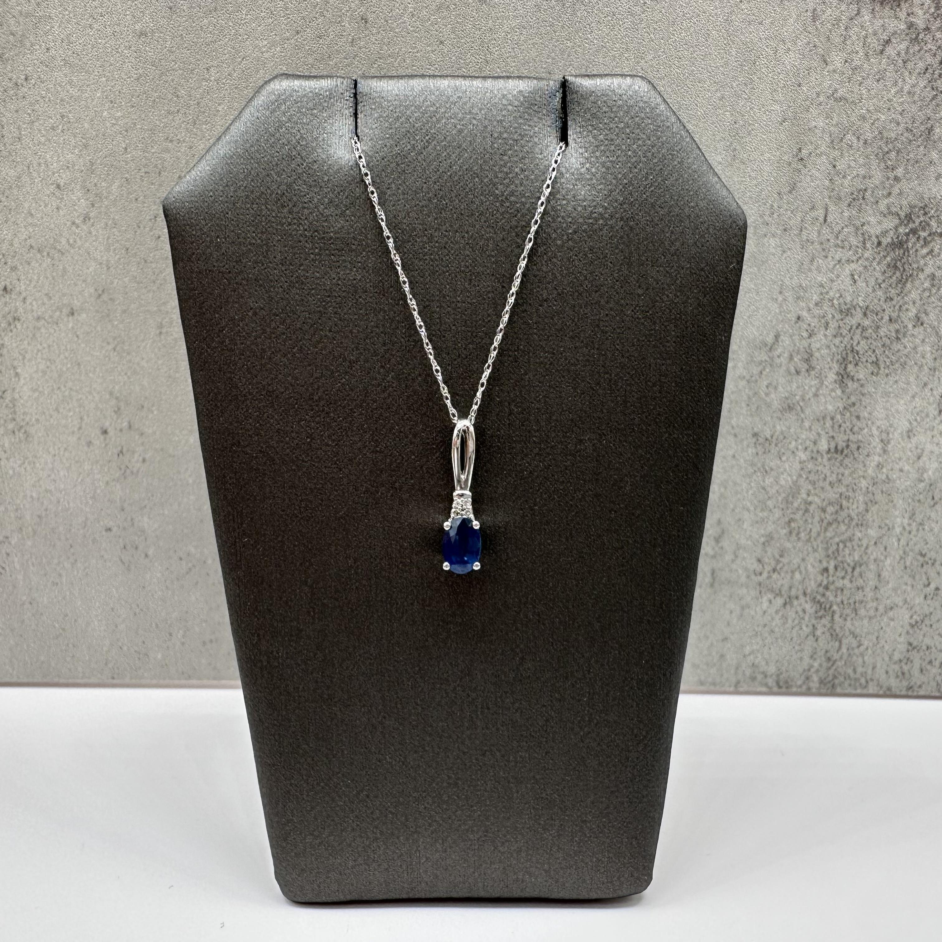 Sapphire Diamond Necklace 10kt White Gold Oval Blue Sapphire 18in New