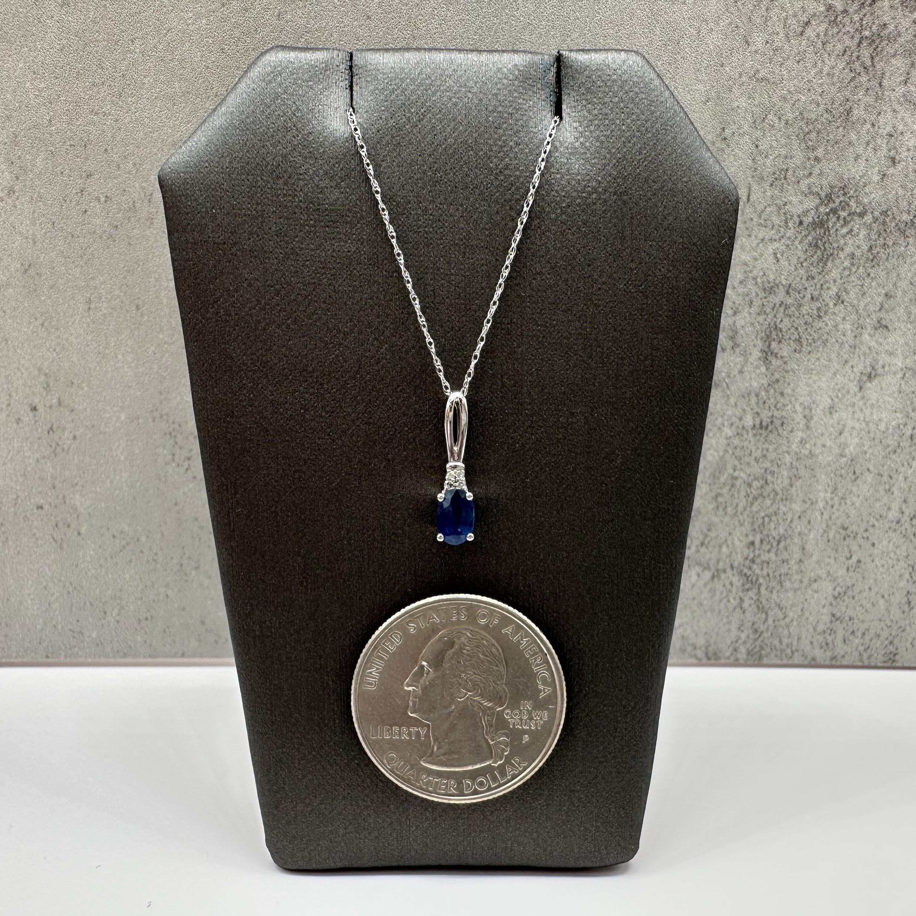 Sapphire Diamond Necklace 10kt White Gold Oval Blue Sapphire 18in New