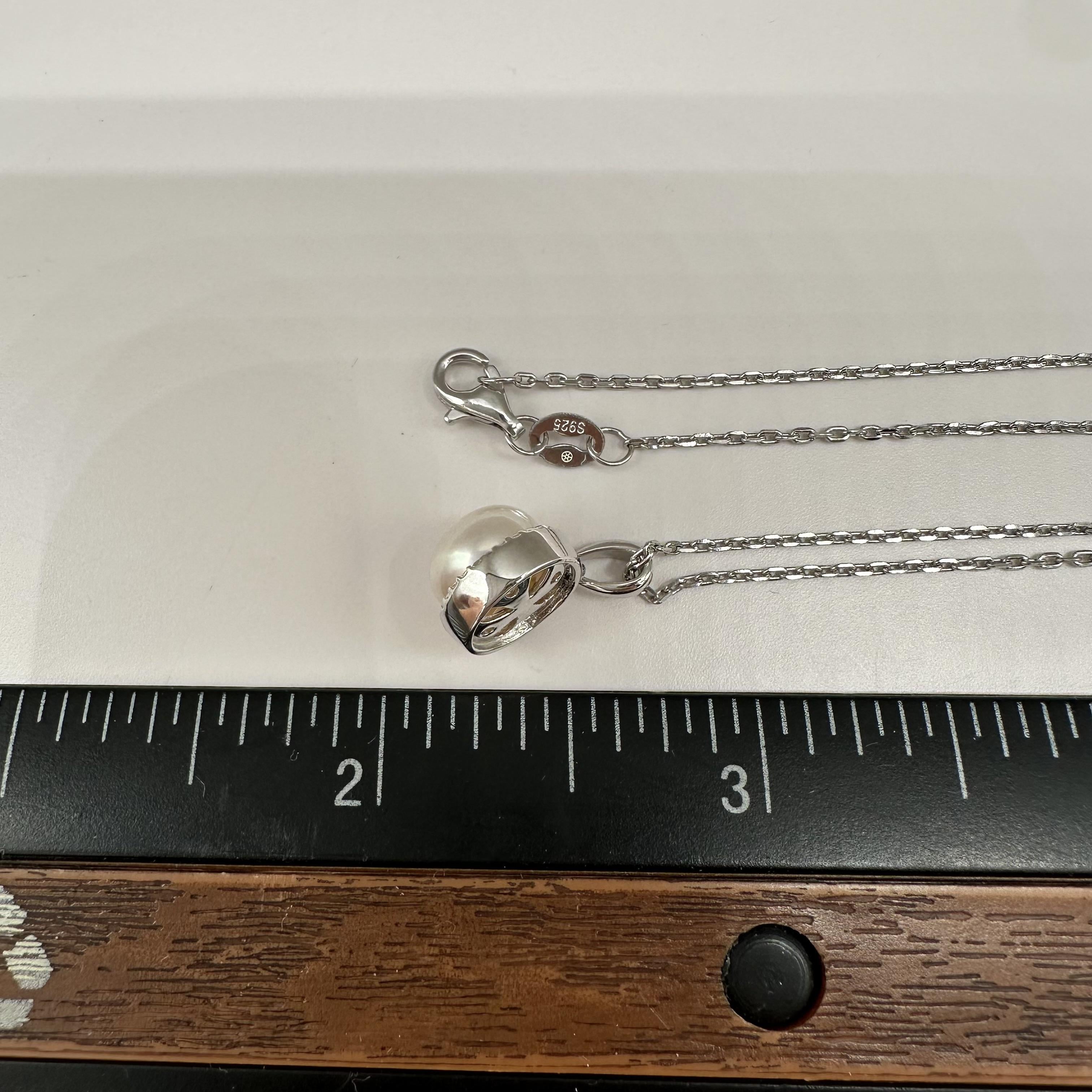 Pearl Diamond Necklace Sterling Silver Adjustable 16 18in New