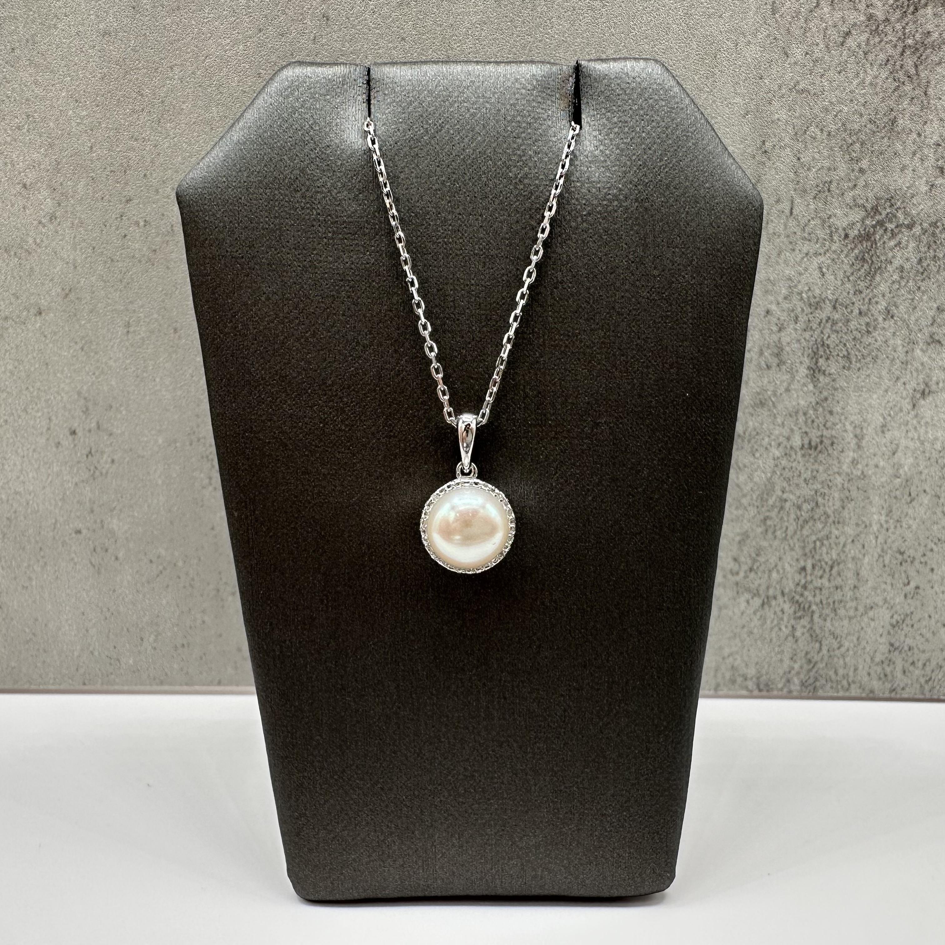 Pearl Diamond Necklace Sterling Silver Adjustable 16 18in New