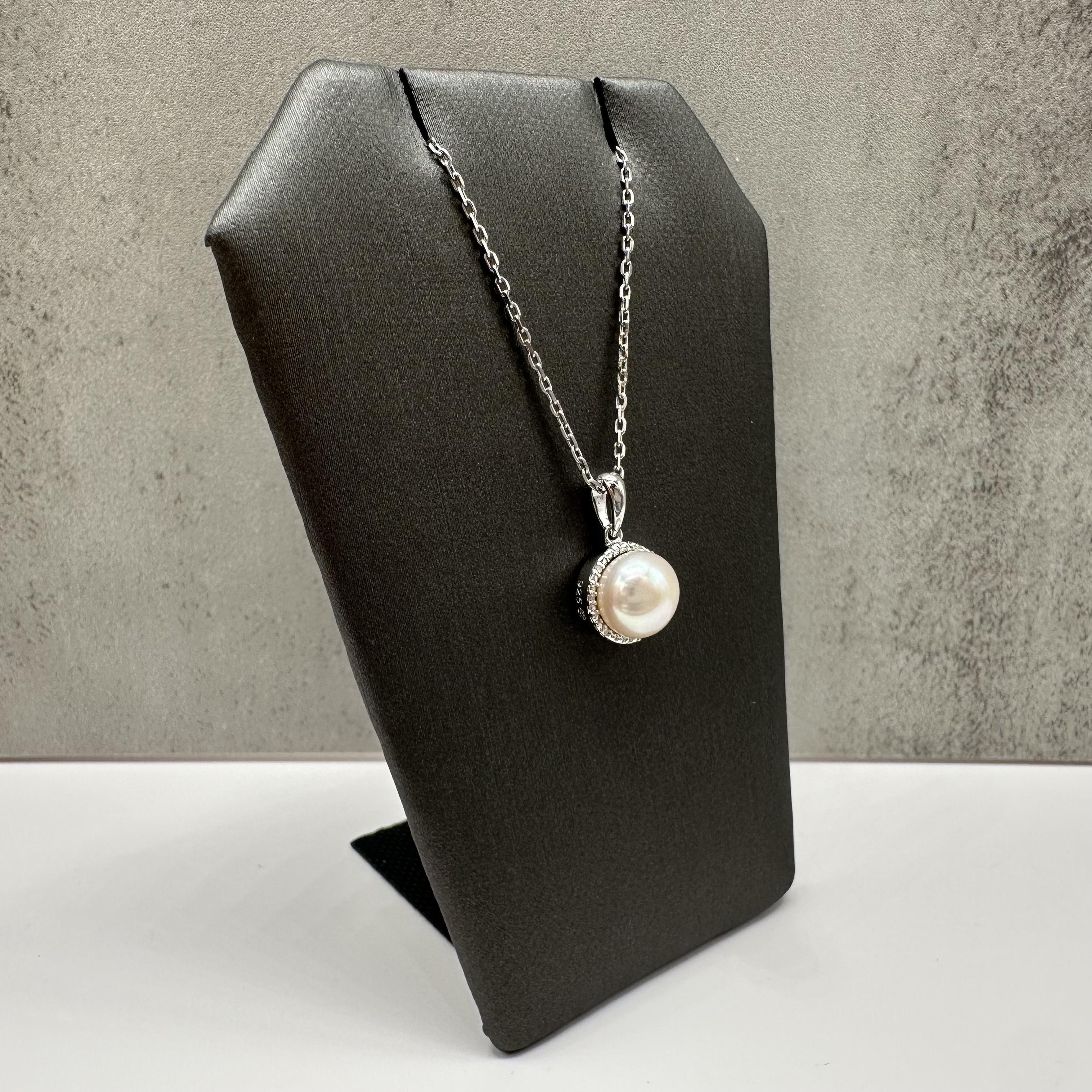 Pearl Diamond Necklace Sterling Silver Adjustable 16 18in New