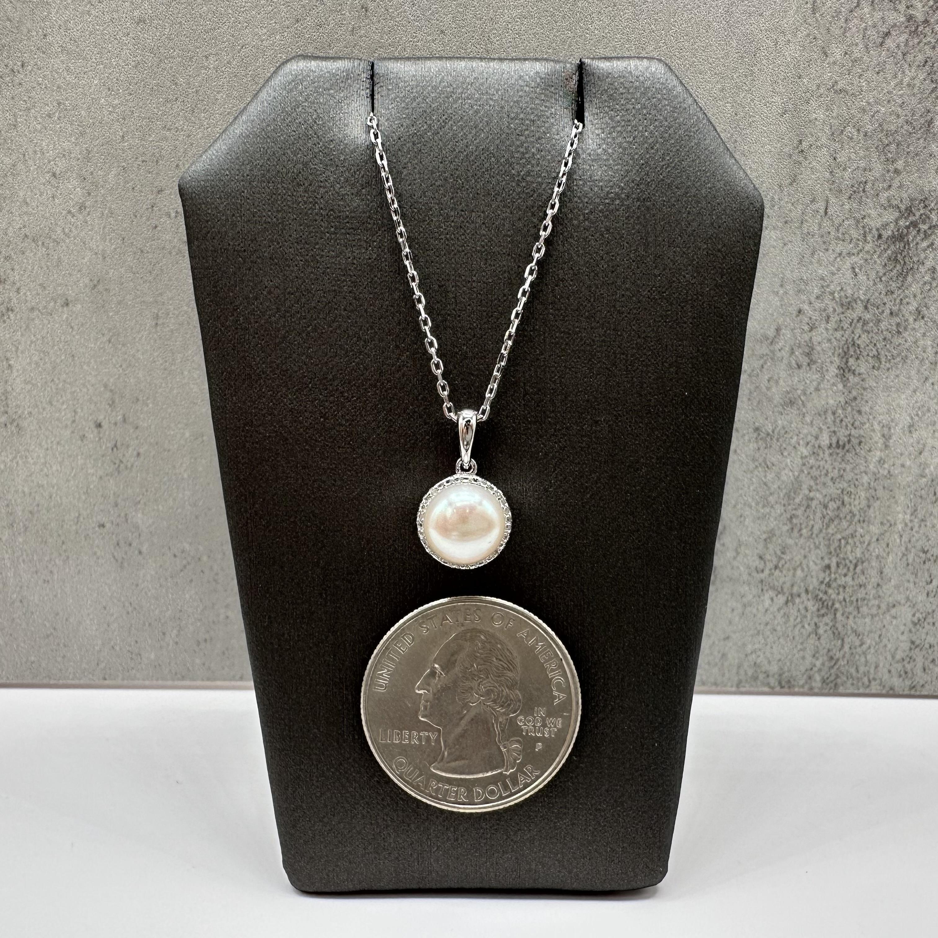 Pearl Diamond Necklace Sterling Silver Adjustable 16 18in New